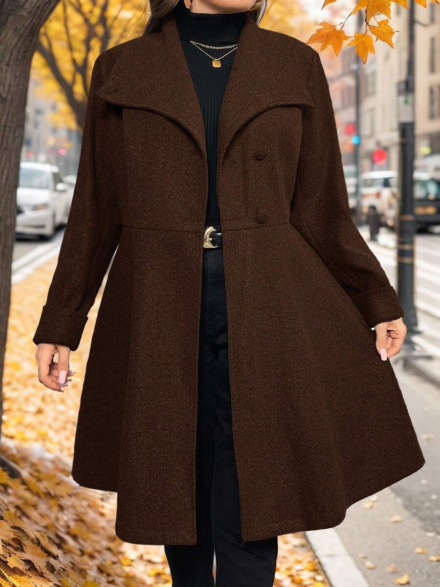 SHEIN Privé Plus Size Women's Fashion Runway Asymmetric A-Line Gray Overcoat, Suitable For Minimalist Outings And Elegant Dates In Winter