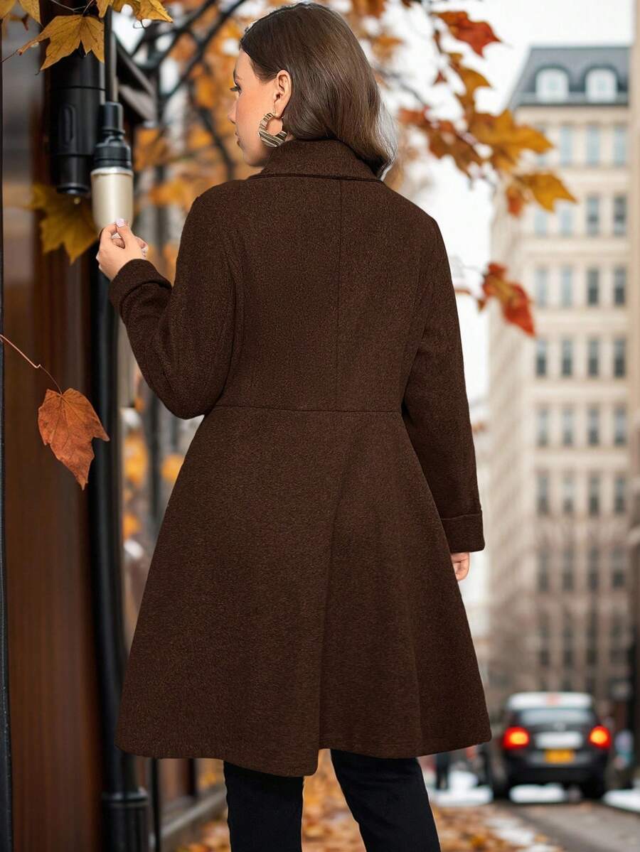 SHEIN Privé Plus Size Women's Fashion Runway Asymmetric A-Line Gray Overcoat, Suitable For Minimalist Outings And Elegant Dates In Winter