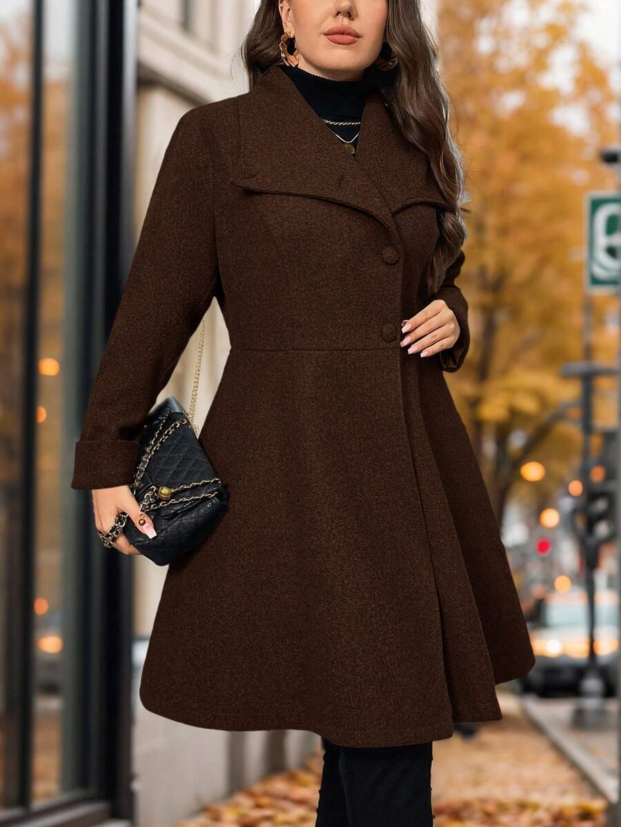 SHEIN Privé Plus Size Women's Fashion Runway Asymmetric A-Line Gray Overcoat, Suitable For Minimalist Outings And Elegant Dates In Winter