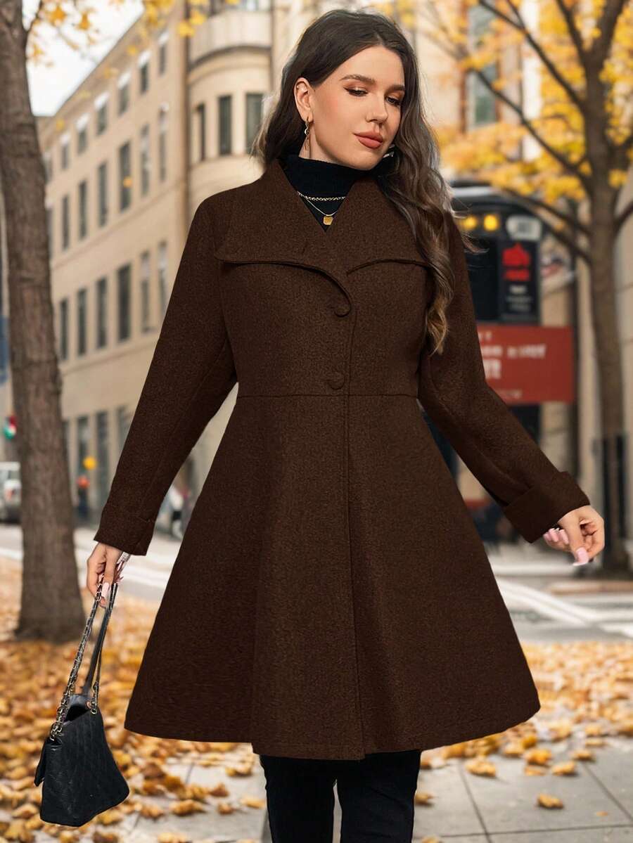 SHEIN Privé Plus Size Women's Fashion Runway Asymmetric A-Line Gray Overcoat, Suitable For Minimalist Outings And Elegant Dates In Winter