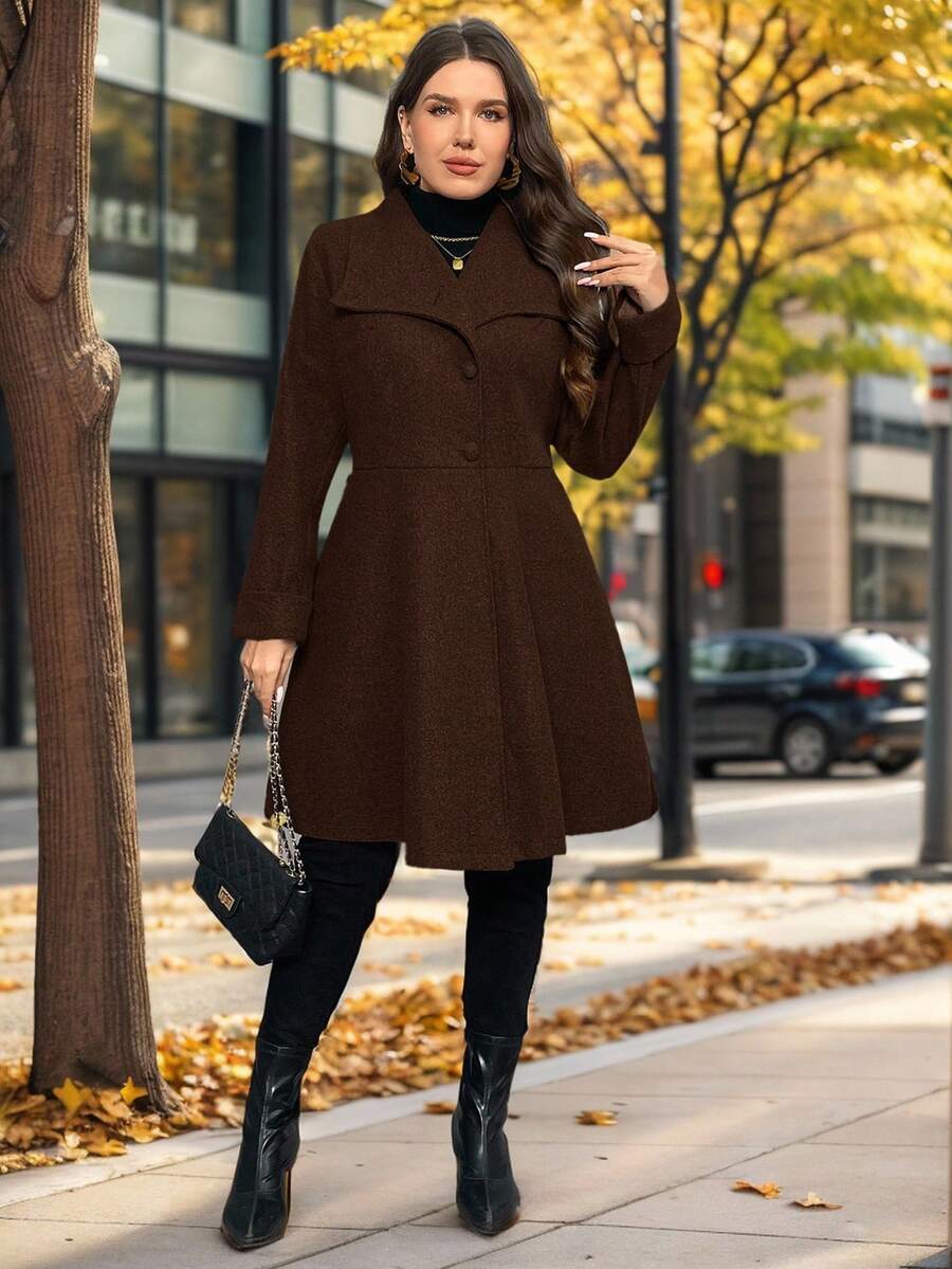 SHEIN Privé Plus Size Women's Fashion Runway Asymmetric A-Line Gray Overcoat, Suitable For Minimalist Outings And Elegant Dates In Winter