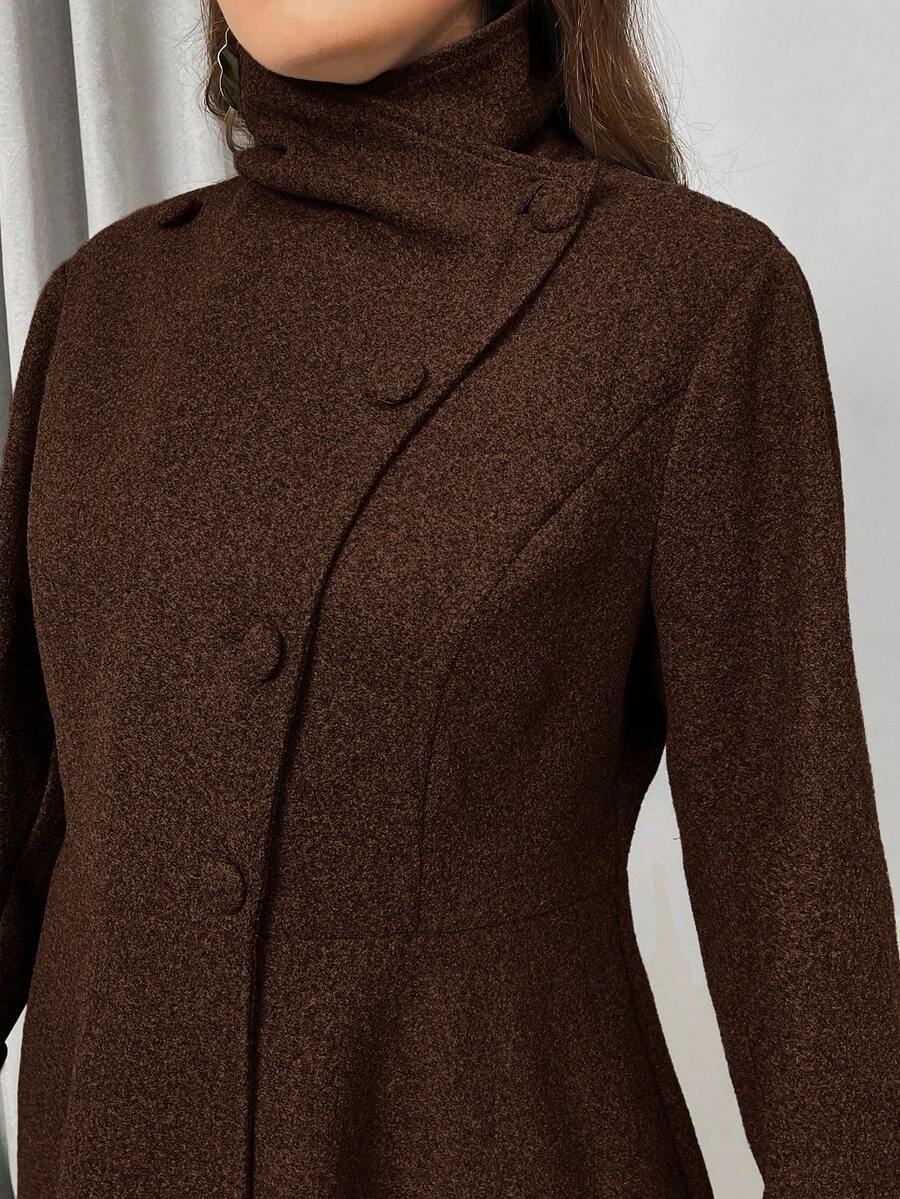 SHEIN Privé Plus Size Women's Fashion Runway Asymmetric A-Line Gray Overcoat, Suitable For Minimalist Outings And Elegant Dates In Winter