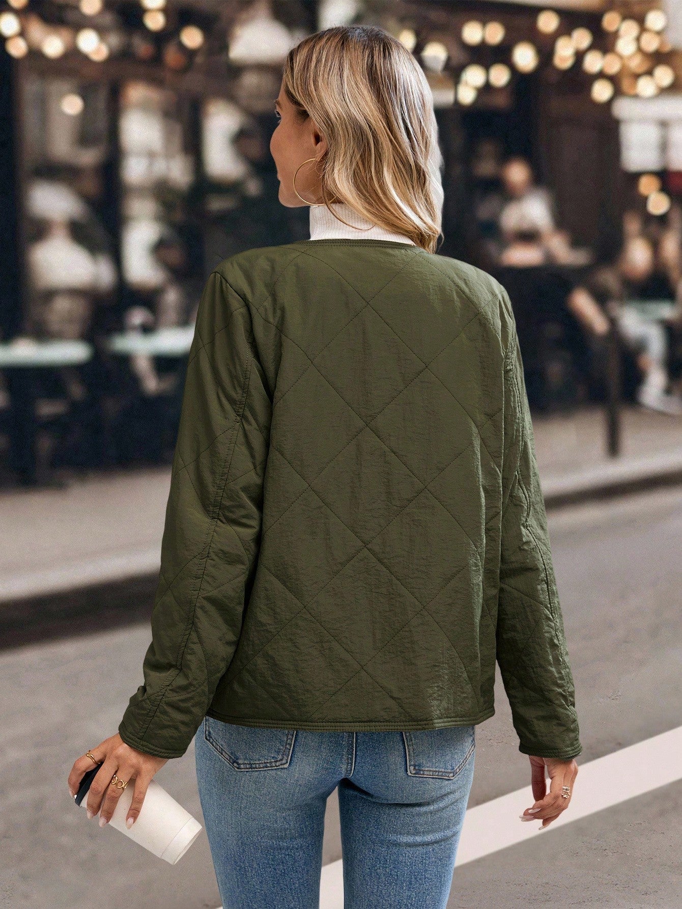 EMERY ROSE Women's Quilted Button-Up Padded Coat, Warm For Autumn/Winter Quilted Jacket Green Jacket Women Jacket Crop Jacket
