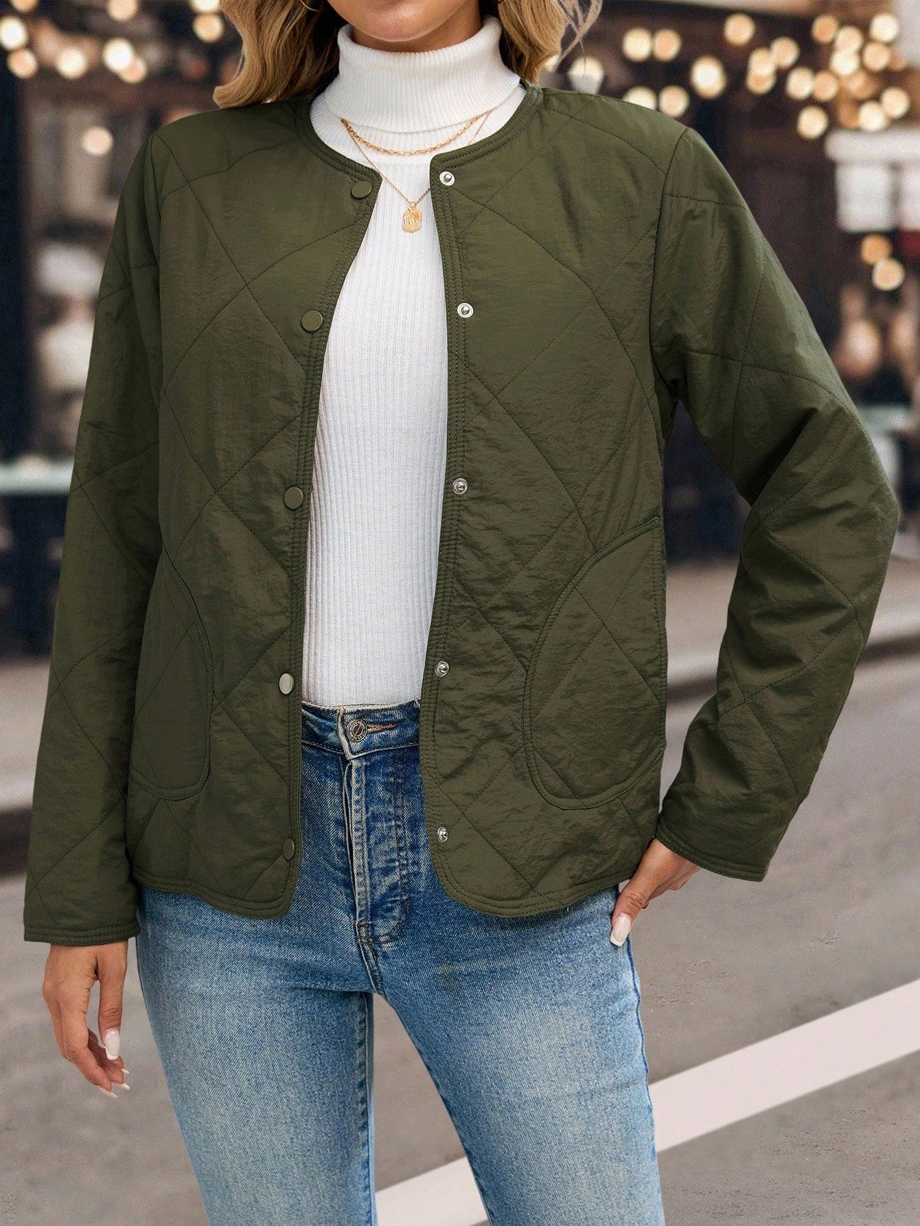 EMERY ROSE Women's Quilted Button-Up Padded Coat, Warm For Autumn/Winter Quilted Jacket Green Jacket Women Jacket Crop Jacket