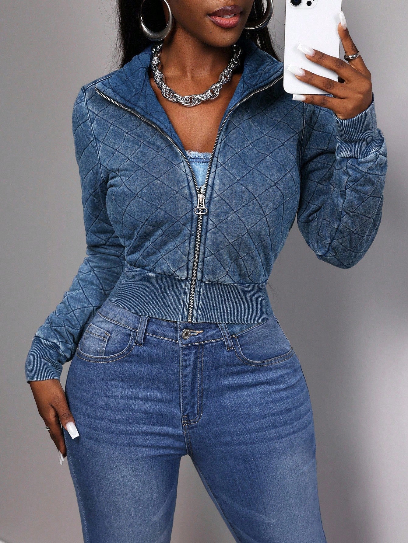 Slaydiva Women's Casual Washed Zip-Up Denim Jacket