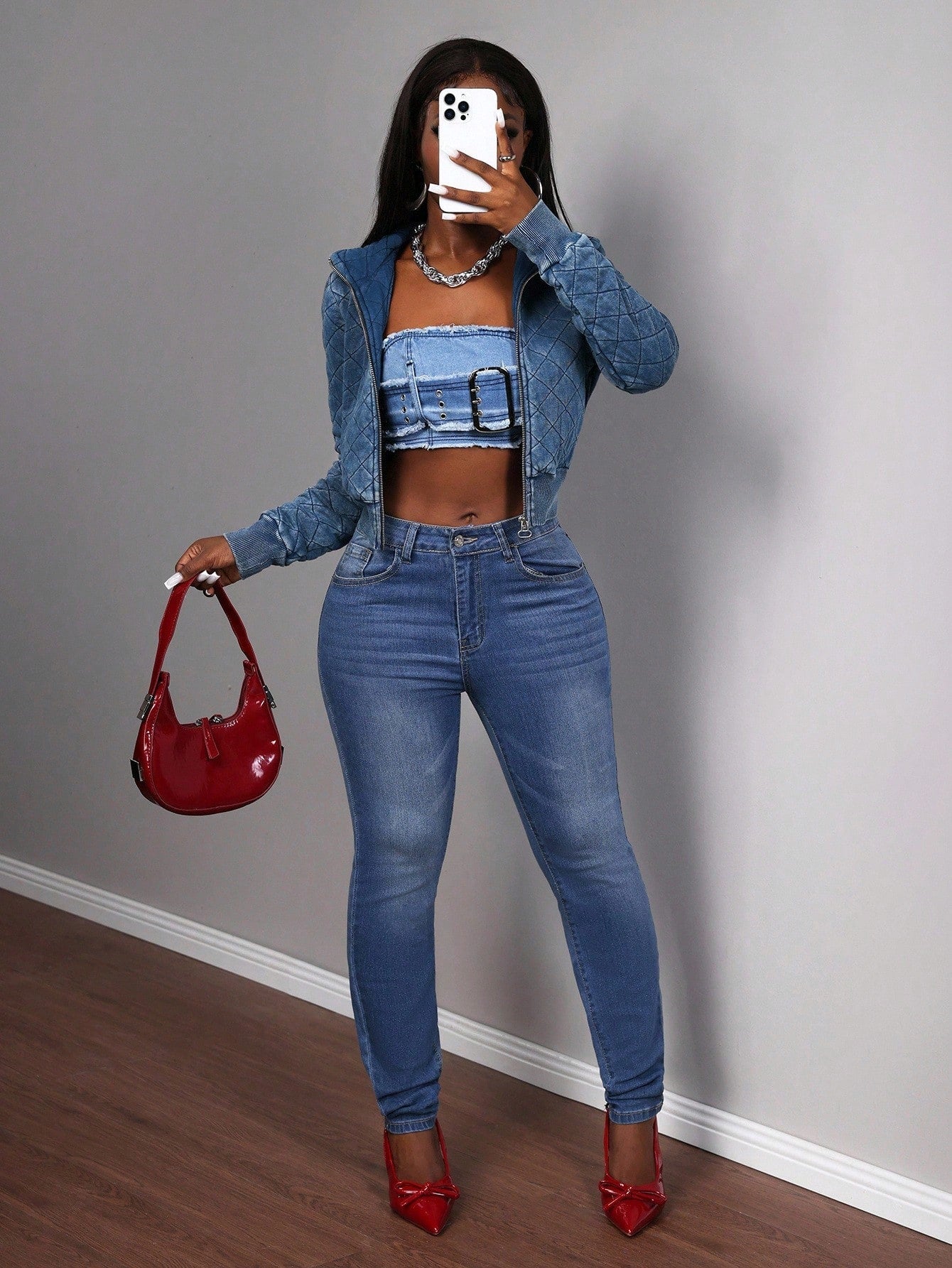 Slaydiva Women's Casual Washed Zip-Up Denim Jacket