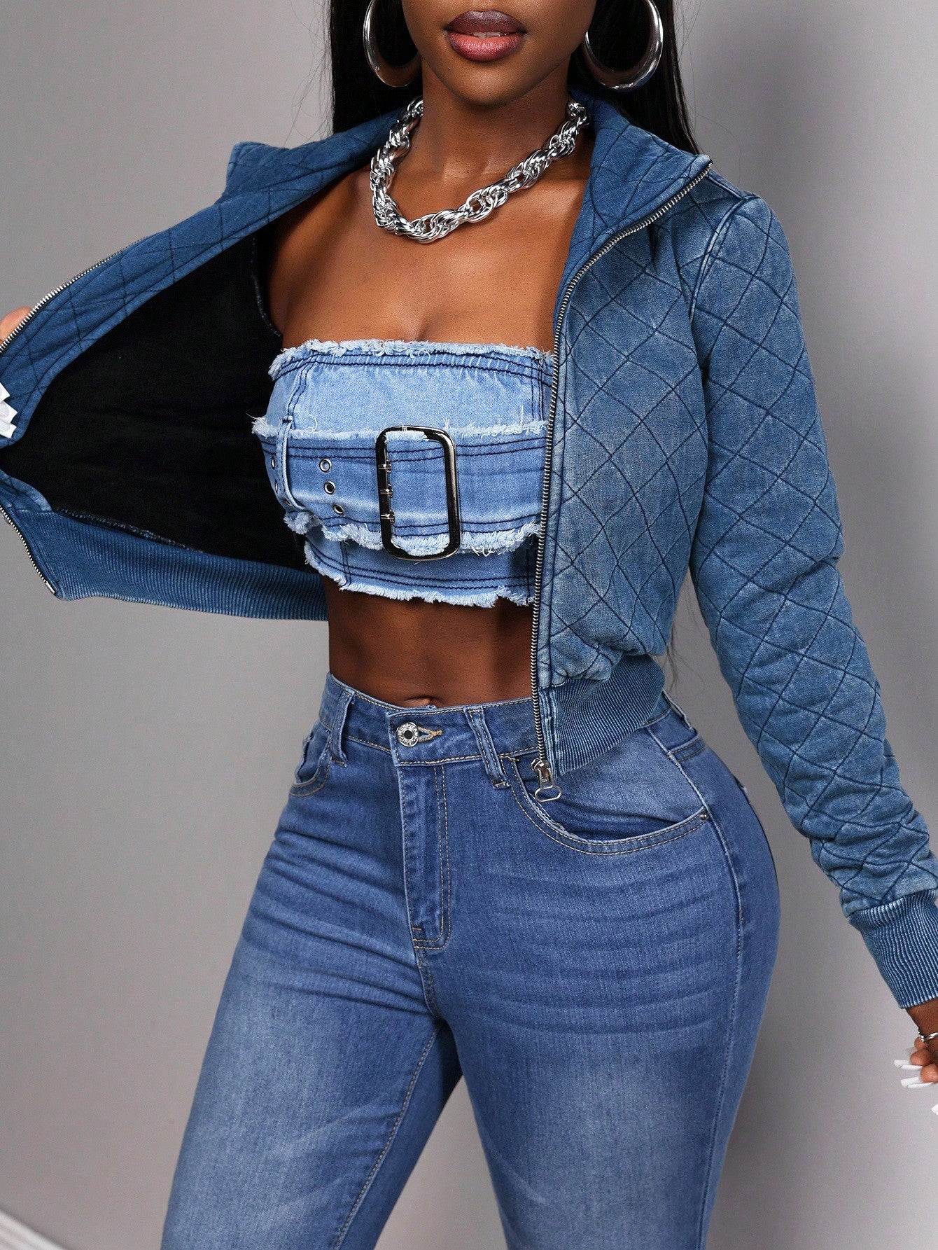 Slaydiva Women's Casual Washed Zip-Up Denim Jacket