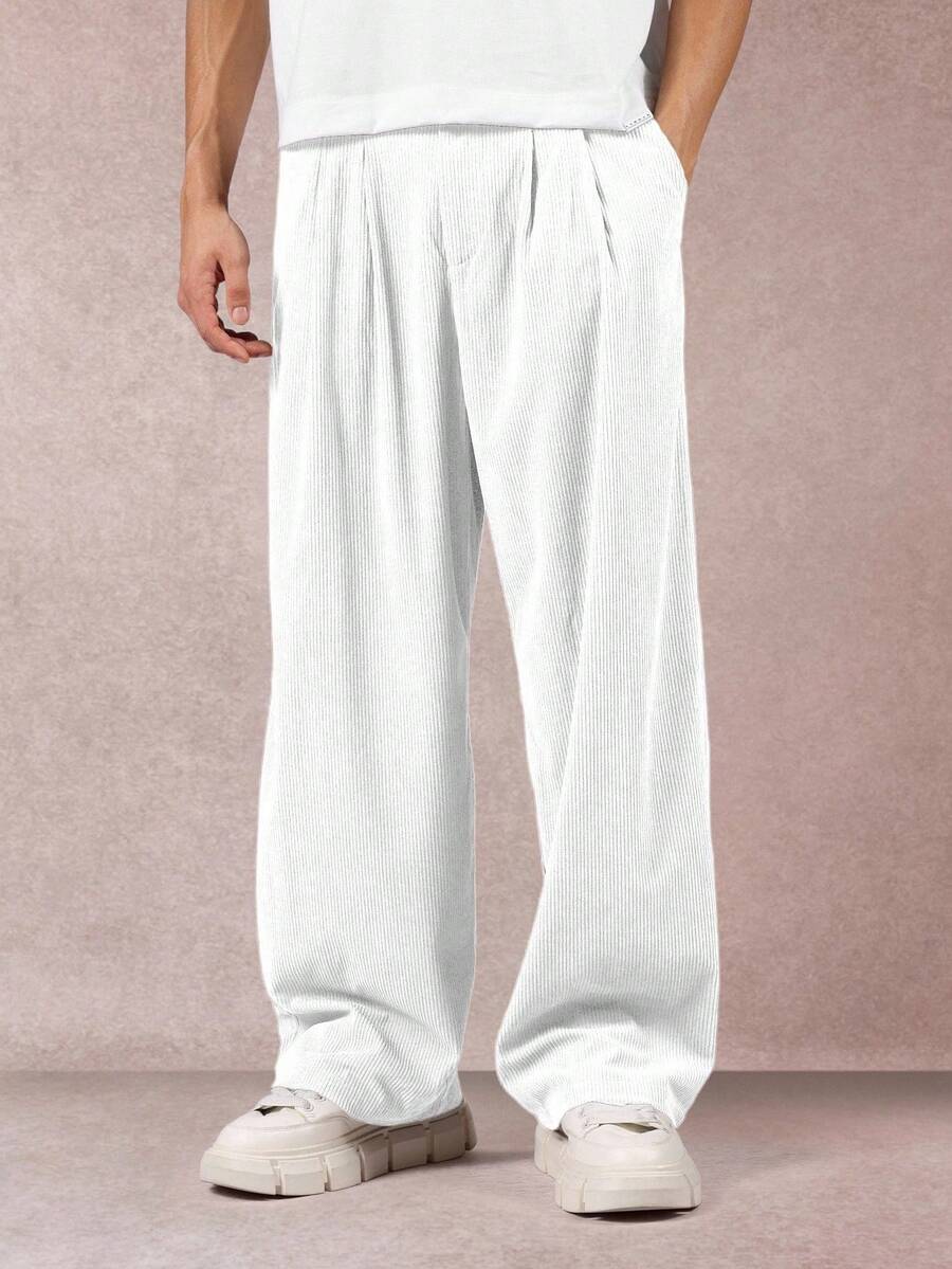 SUMWON Wide Leg Corduroy Pants High Waist Pleated Casual Fall Winter Trousers Relaxed Fit Comfort Straight Baggy Streetwear Bottoms