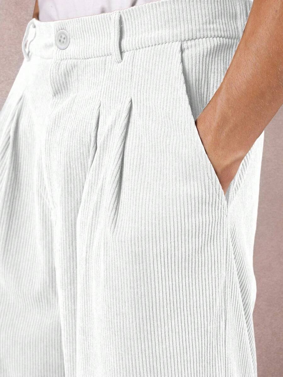 SUMWON Wide Leg Corduroy Pants High Waist Pleated Casual Fall Winter Trousers Relaxed Fit Comfort Straight Baggy Streetwear Bottoms