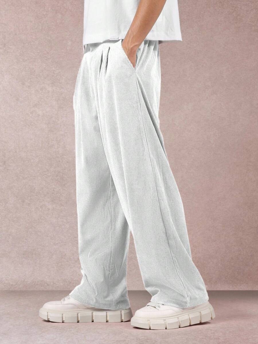 SUMWON Wide Leg Corduroy Pants High Waist Pleated Casual Fall Winter Trousers Relaxed Fit Comfort Straight Baggy Streetwear Bottoms