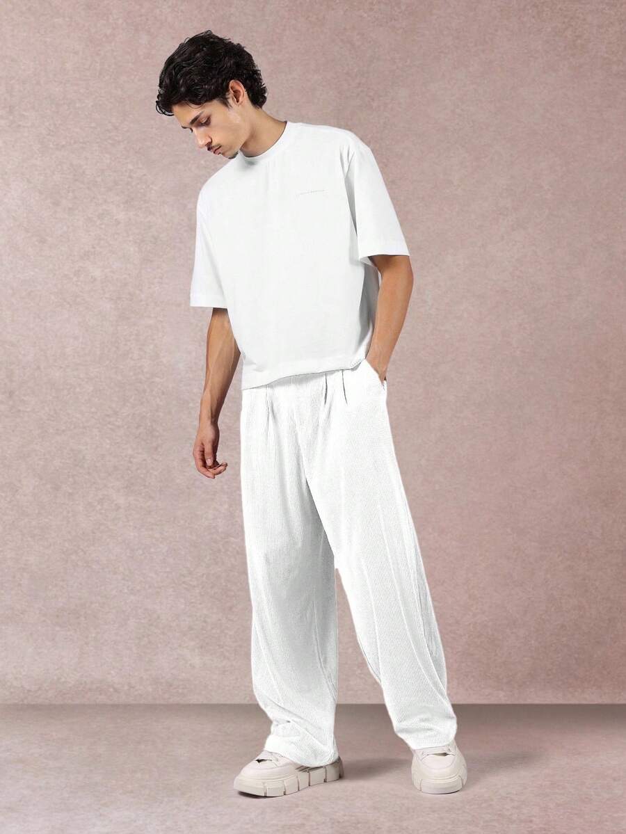 SUMWON Wide Leg Corduroy Pants High Waist Pleated Casual Fall Winter Trousers Relaxed Fit Comfort Straight Baggy Streetwear Bottoms