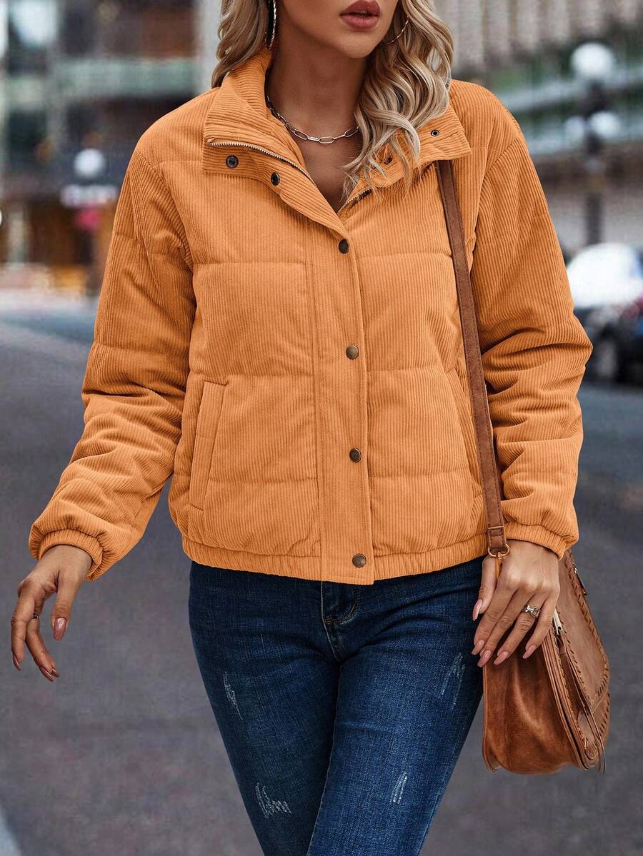 Clasi Zip Up Snap Button Padded Padded Coat Clothes Winter Fall Cloth For Women
