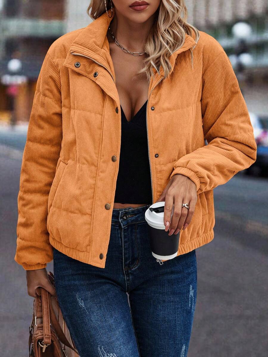 Clasi Zip Up Snap Button Padded Padded Coat Clothes Winter Fall Cloth For Women