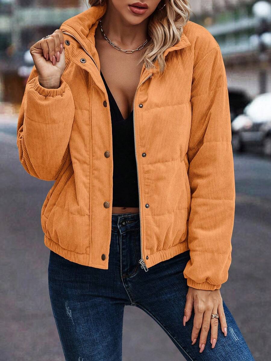 Clasi Zip Up Snap Button Padded Padded Coat Clothes Winter Fall Cloth For Women