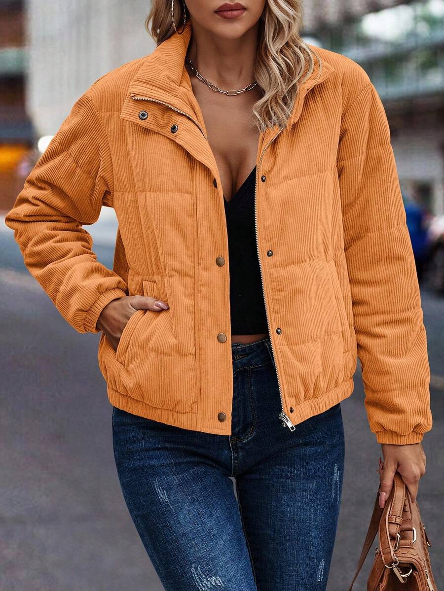 Clasi Zip Up Snap Button Padded Padded Coat Clothes Winter Fall Cloth For Women