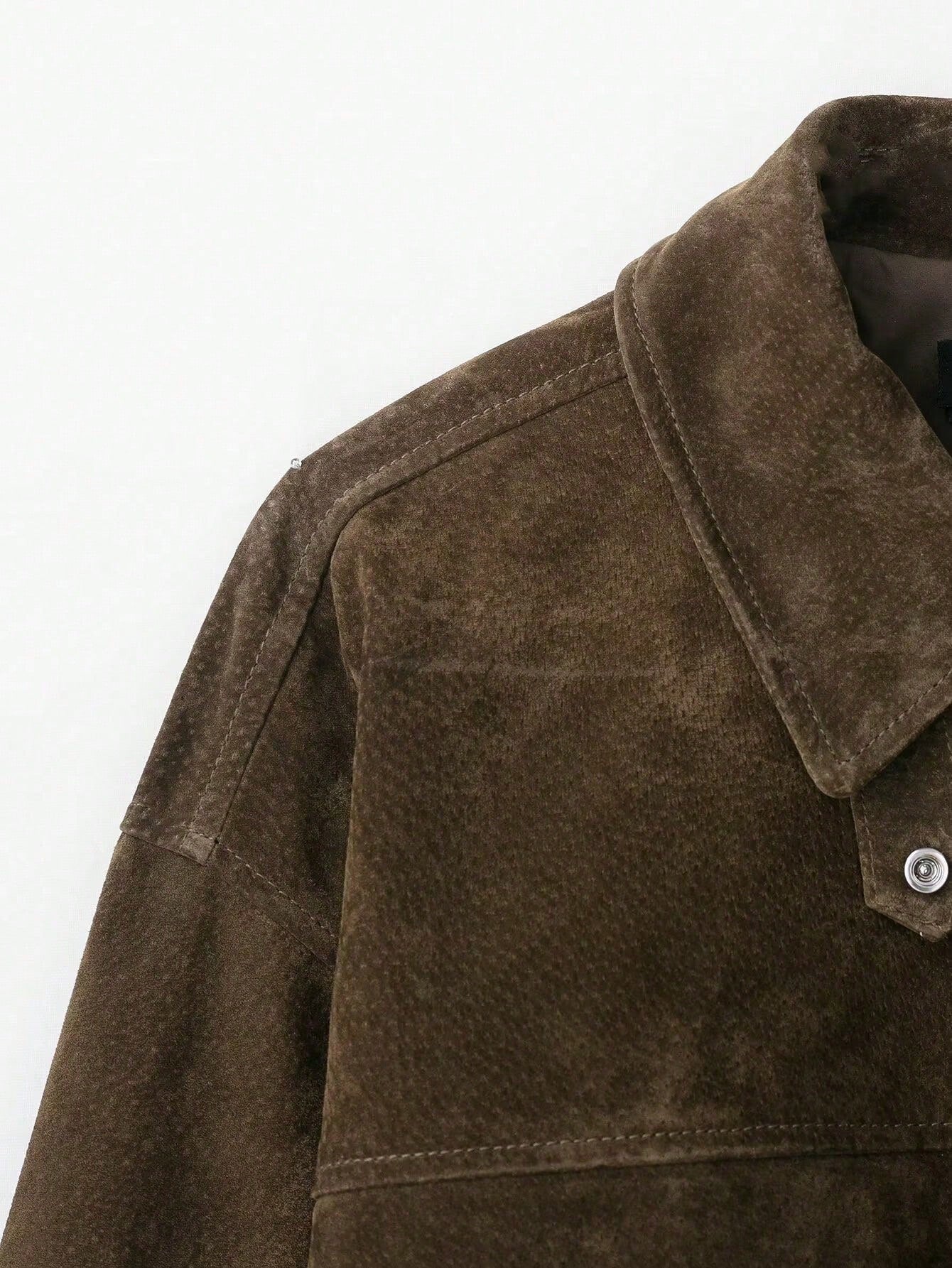 SHIBASHAN Fall Winter Women Vintage High Quality Faux Leather Lapel Bomber Jacket With Pocket Zipper Long Sleeve Outerwear
