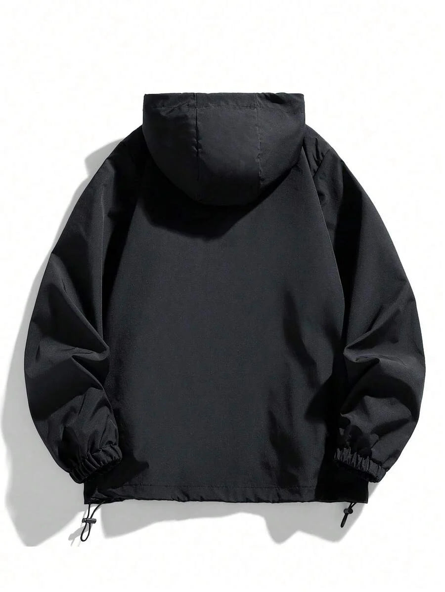 Men's Hooded Jacket With Pockets, Printed Outerwear For Spring And Autumn