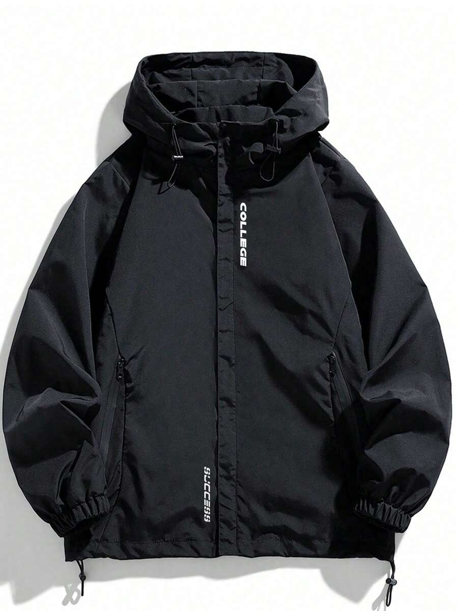 Men's Hooded Jacket With Pockets, Printed Outerwear For Spring And Autumn