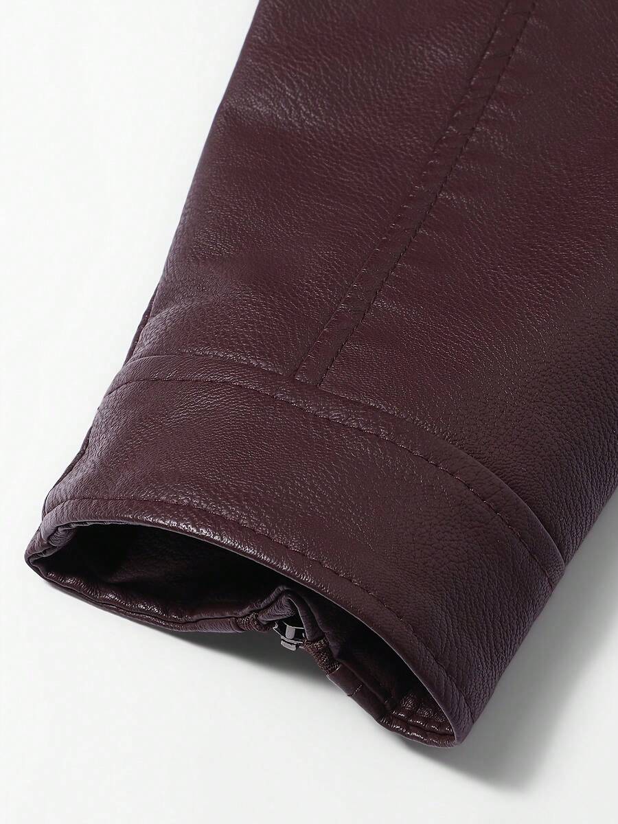 1pc Boyfriend Style Men's Jacket, Spring & Autumn Motorcycle Jacket PU Leather Zipper Coat