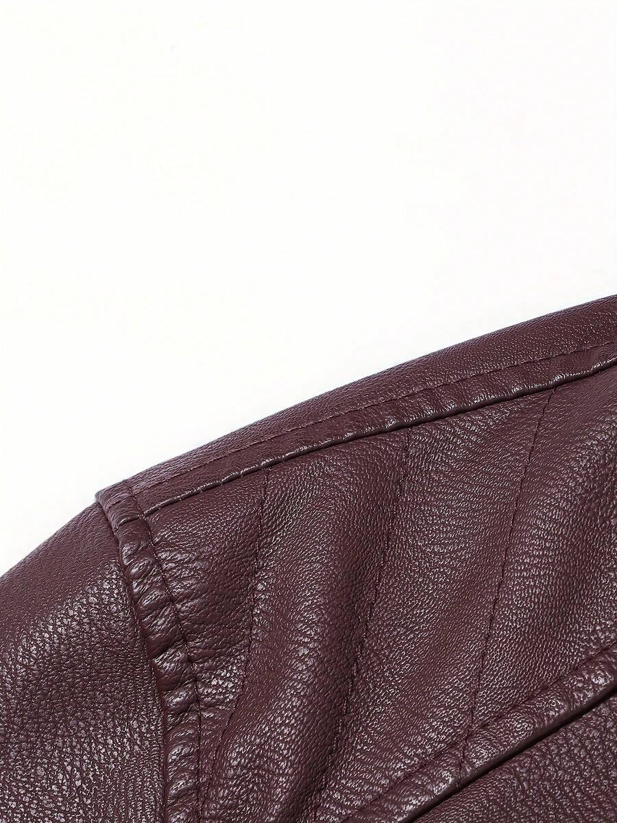 1pc Boyfriend Style Men's Jacket, Spring & Autumn Motorcycle Jacket PU Leather Zipper Coat