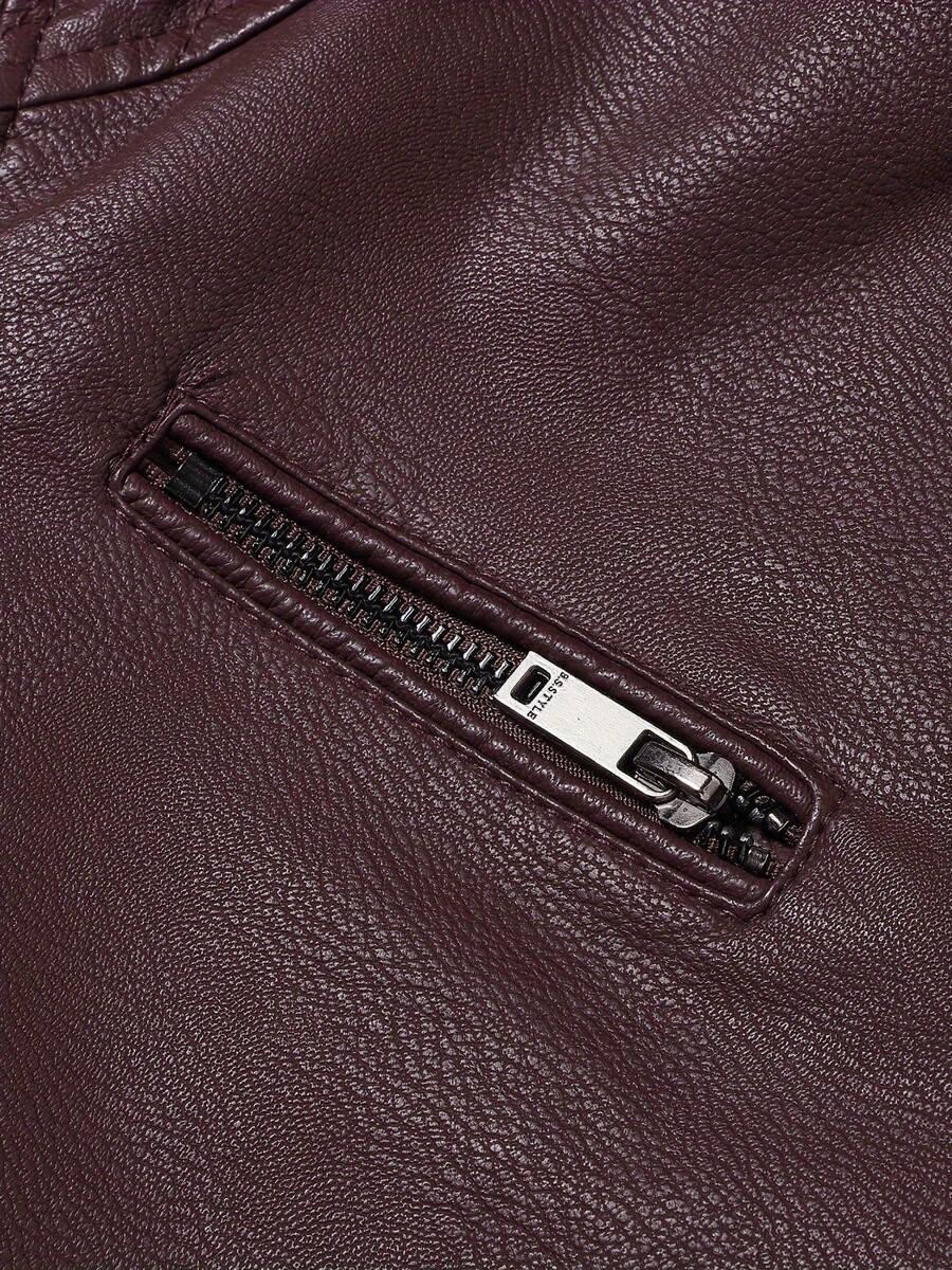 1pc Boyfriend Style Men's Jacket, Spring & Autumn Motorcycle Jacket PU Leather Zipper Coat