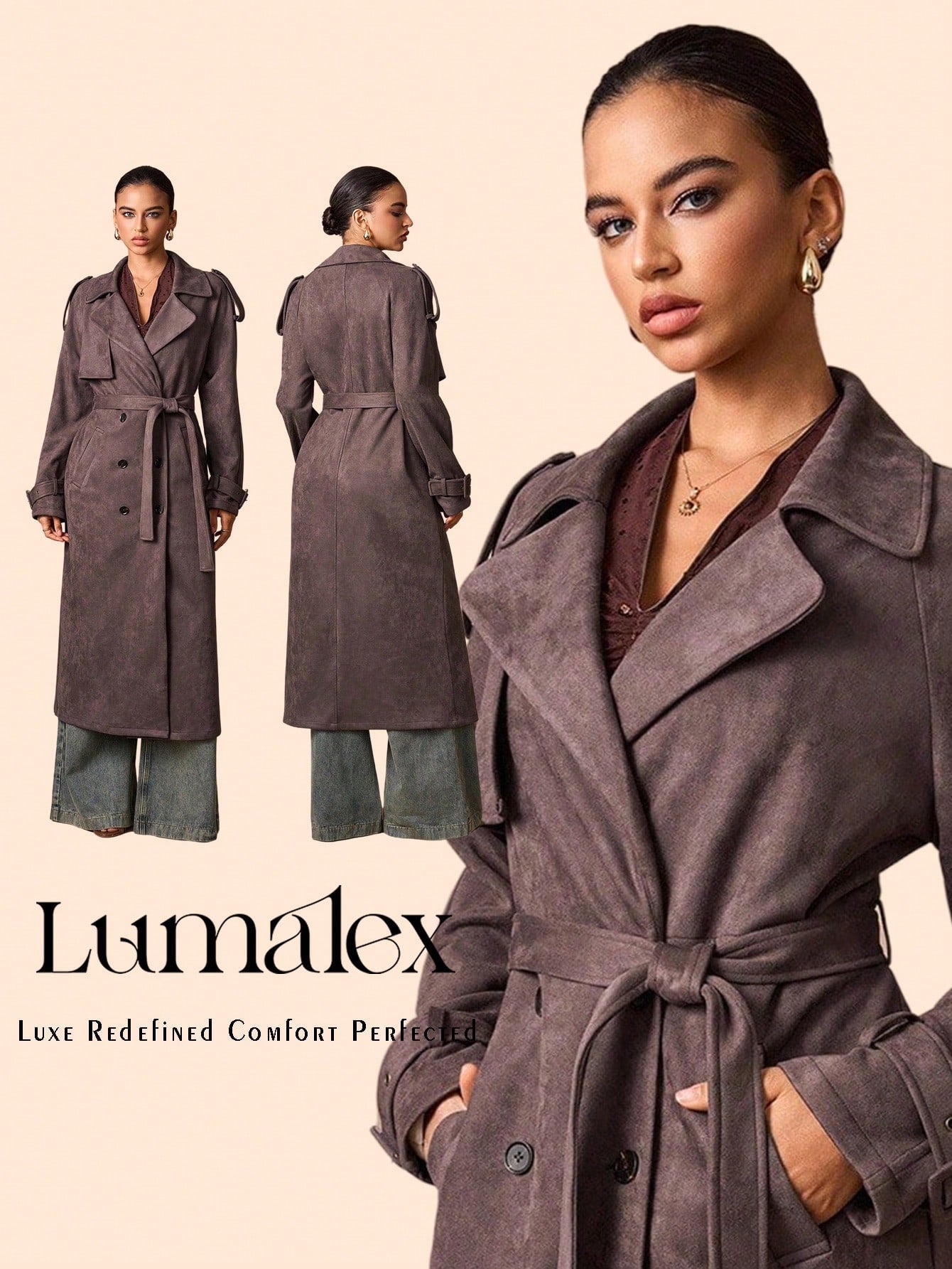 Lumalex Fall Winter Outing Casual Elegant Gathering Party Banquet Modest Old Money Coquette Glitter Holiday Party Rave Festival Outing Vacation Hot Outdoor Richly Layered Wedding Season Banquet Coming Of Age Ceremony Women's Regular Fit Suede-Feel Straig