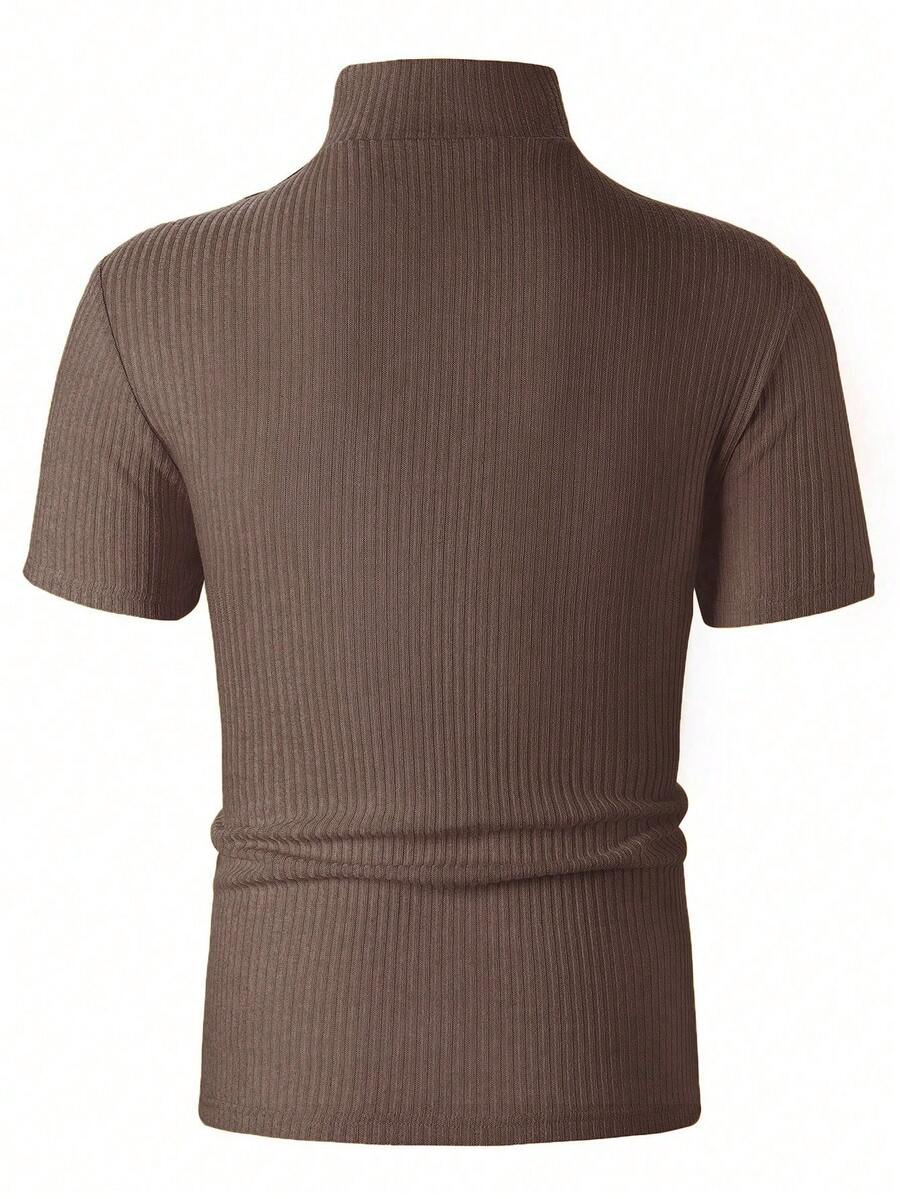Manfinity Homme Men's Solid Color Ribbed Short Sleeve T-Shirt, Fall