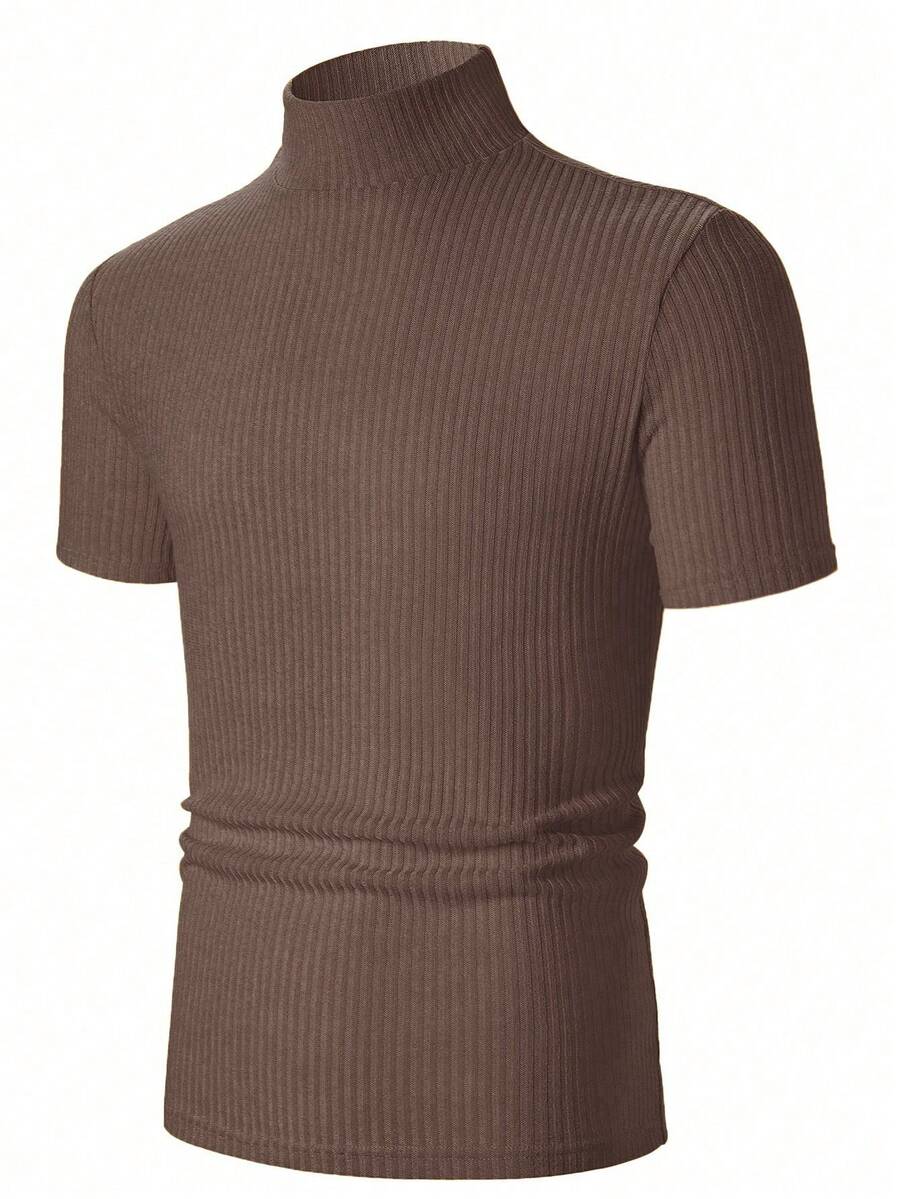 Manfinity Homme Men's Solid Color Ribbed Short Sleeve T-Shirt, Fall