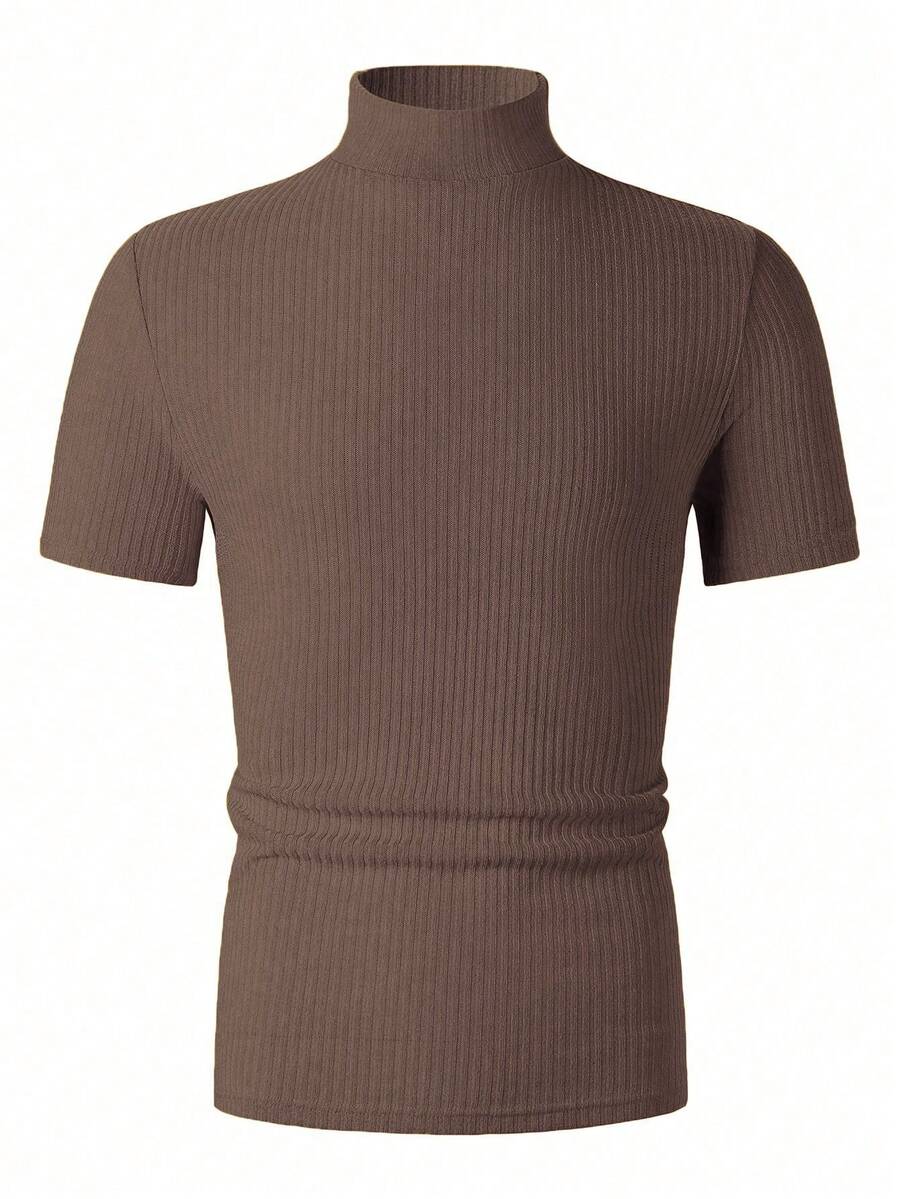Manfinity Homme Men's Solid Color Ribbed Short Sleeve T-Shirt, Fall