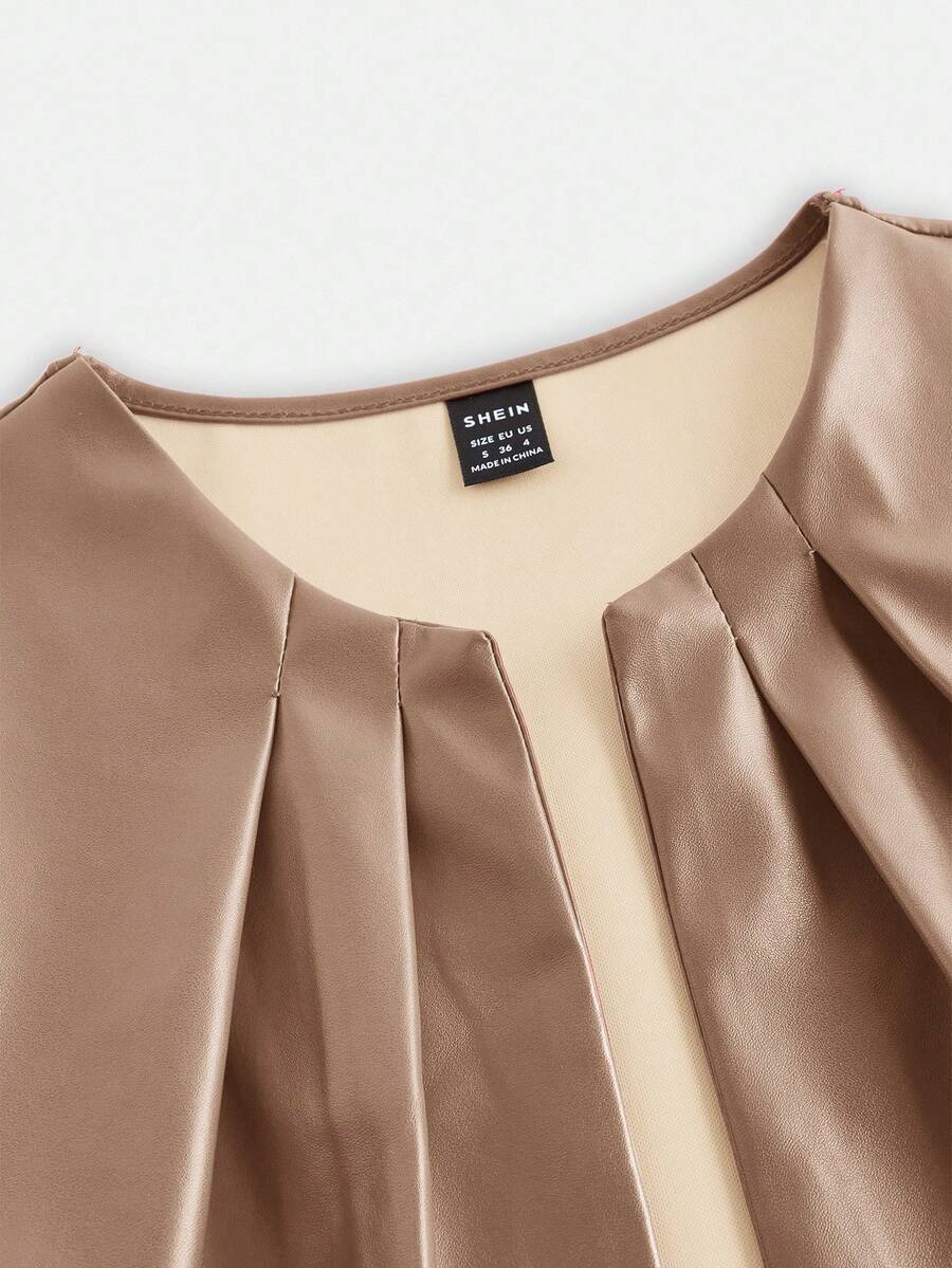 SHEIN Essence Women's Fashionable Commuter Solid Color Cropped Leather Jacket