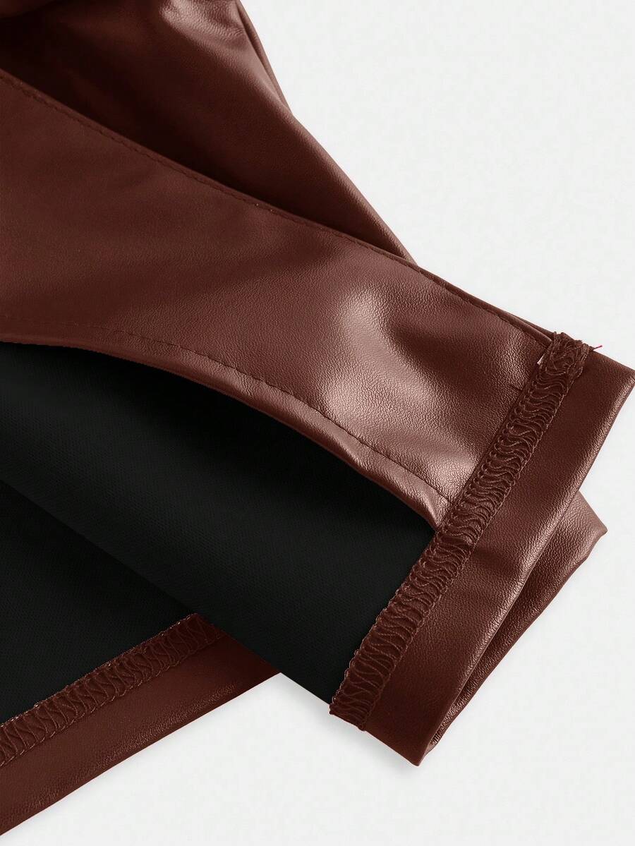 SHEIN Essence Women's Fashionable Commuter Solid Color Cropped Leather Jacket