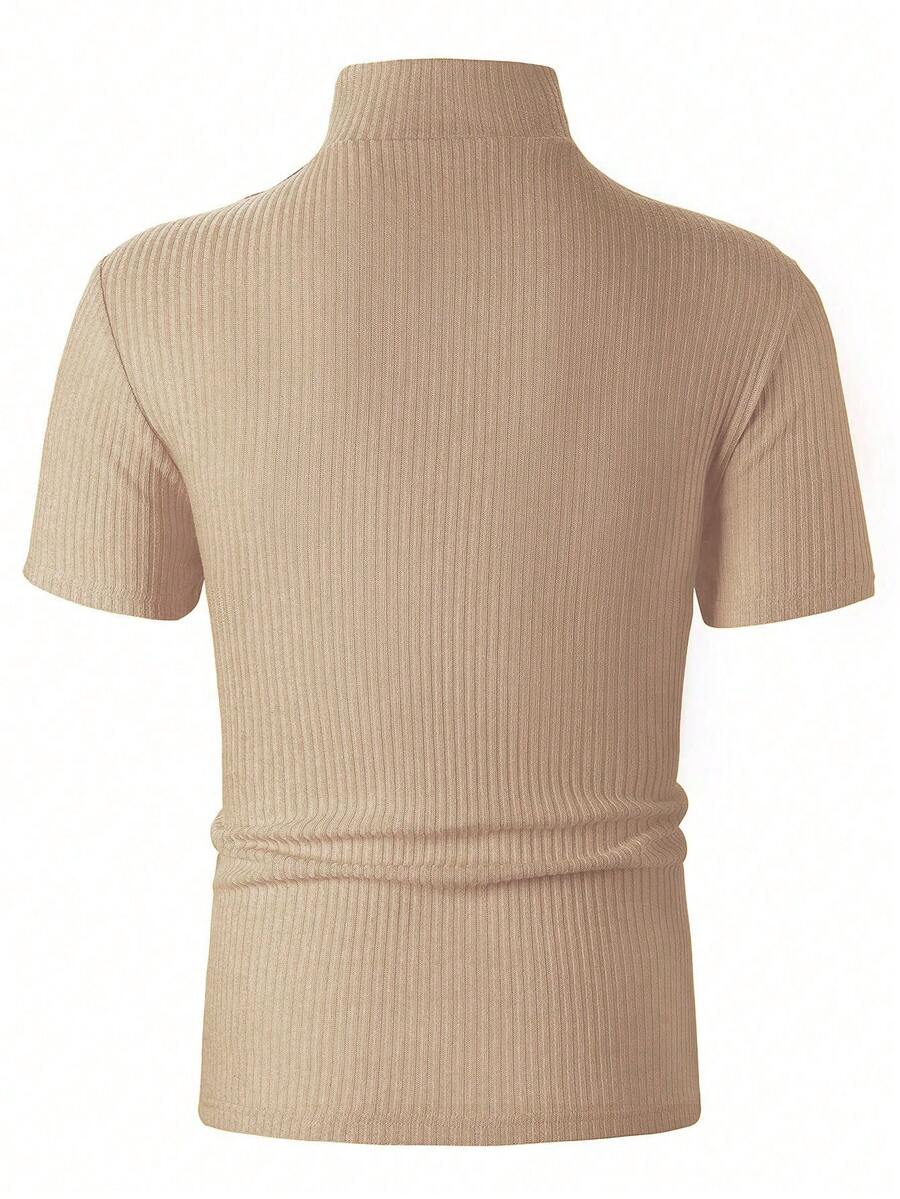 Manfinity Homme Men's Solid Color Ribbed Short Sleeve T-Shirt, Fall