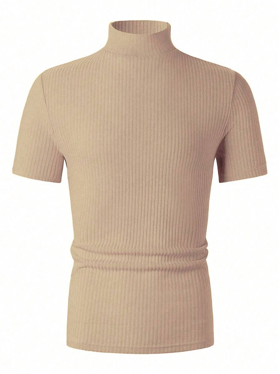 Manfinity Homme Men's Solid Color Ribbed Short Sleeve T-Shirt, Fall
