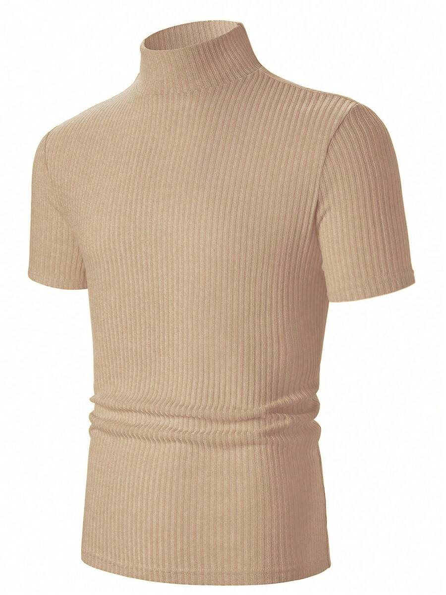 Manfinity Homme Men's Solid Color Ribbed Short Sleeve T-Shirt, Fall