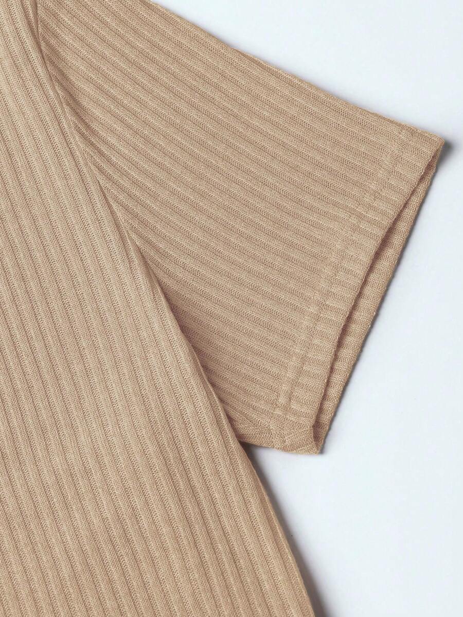 Manfinity Homme Men's Solid Color Ribbed Short Sleeve T-Shirt, Fall