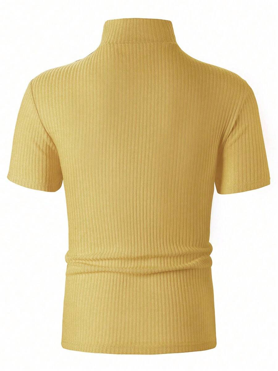 Manfinity Homme Men's Solid Color Ribbed Short Sleeve T-Shirt, Fall