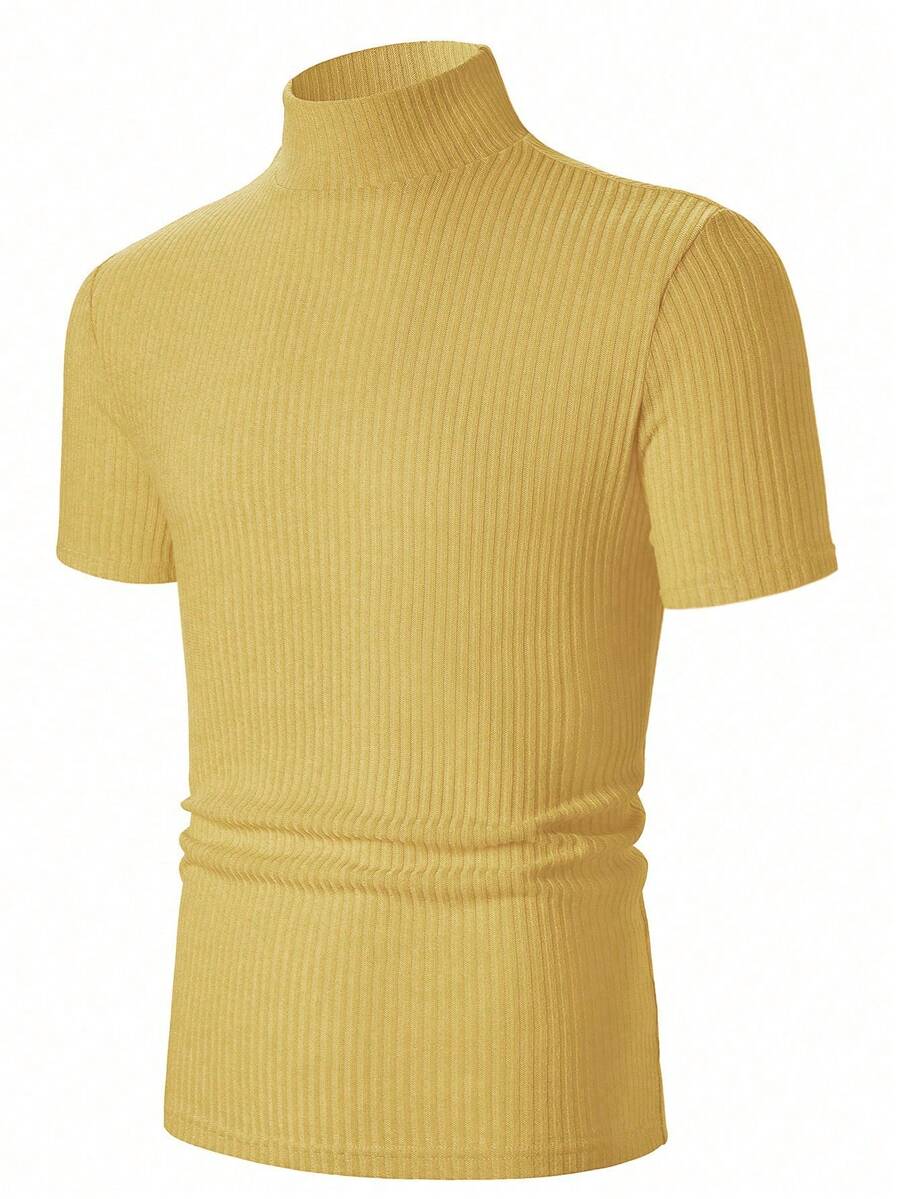 Manfinity Homme Men's Solid Color Ribbed Short Sleeve T-Shirt, Fall