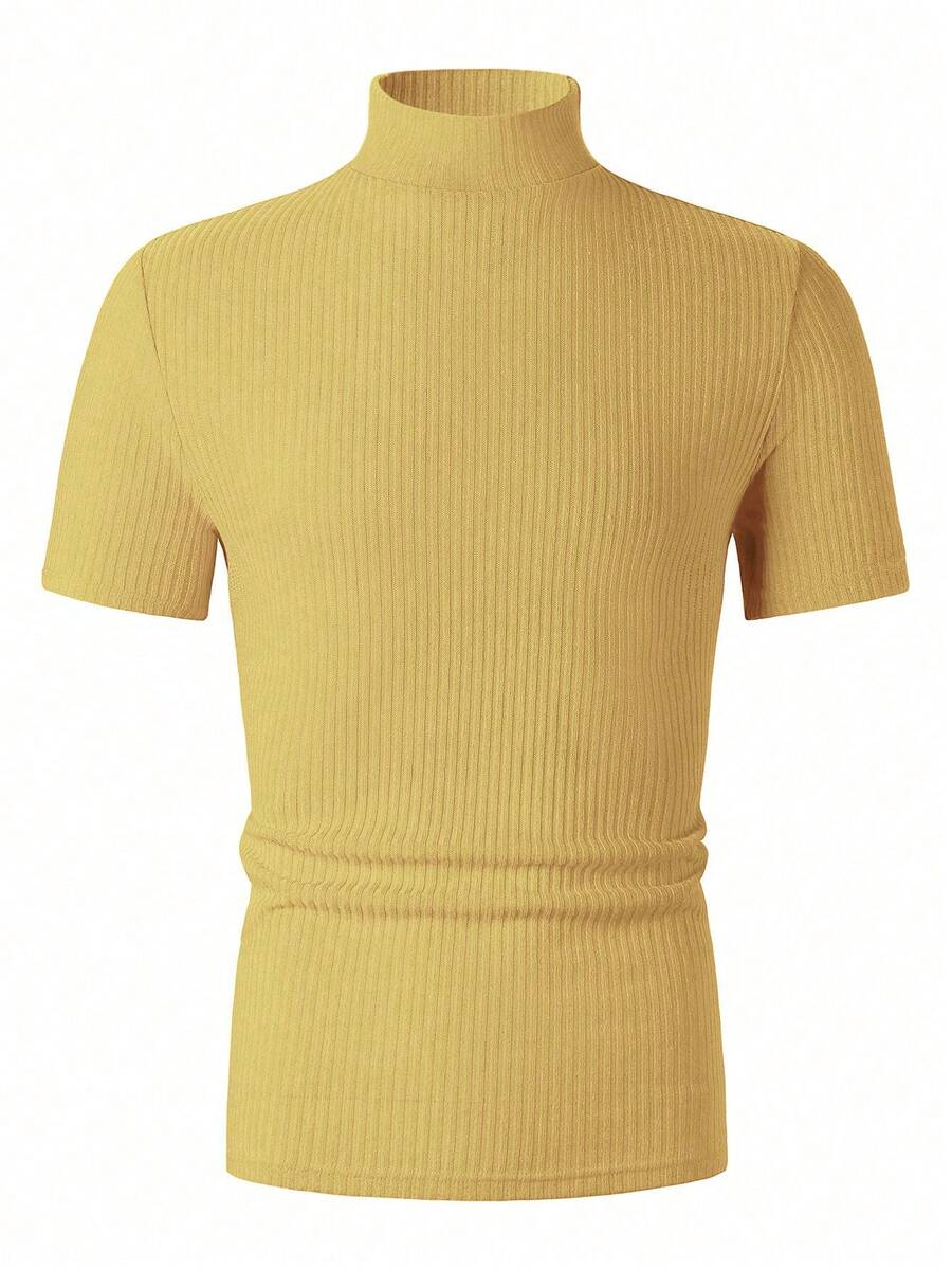 Manfinity Homme Men's Solid Color Ribbed Short Sleeve T-Shirt, Fall