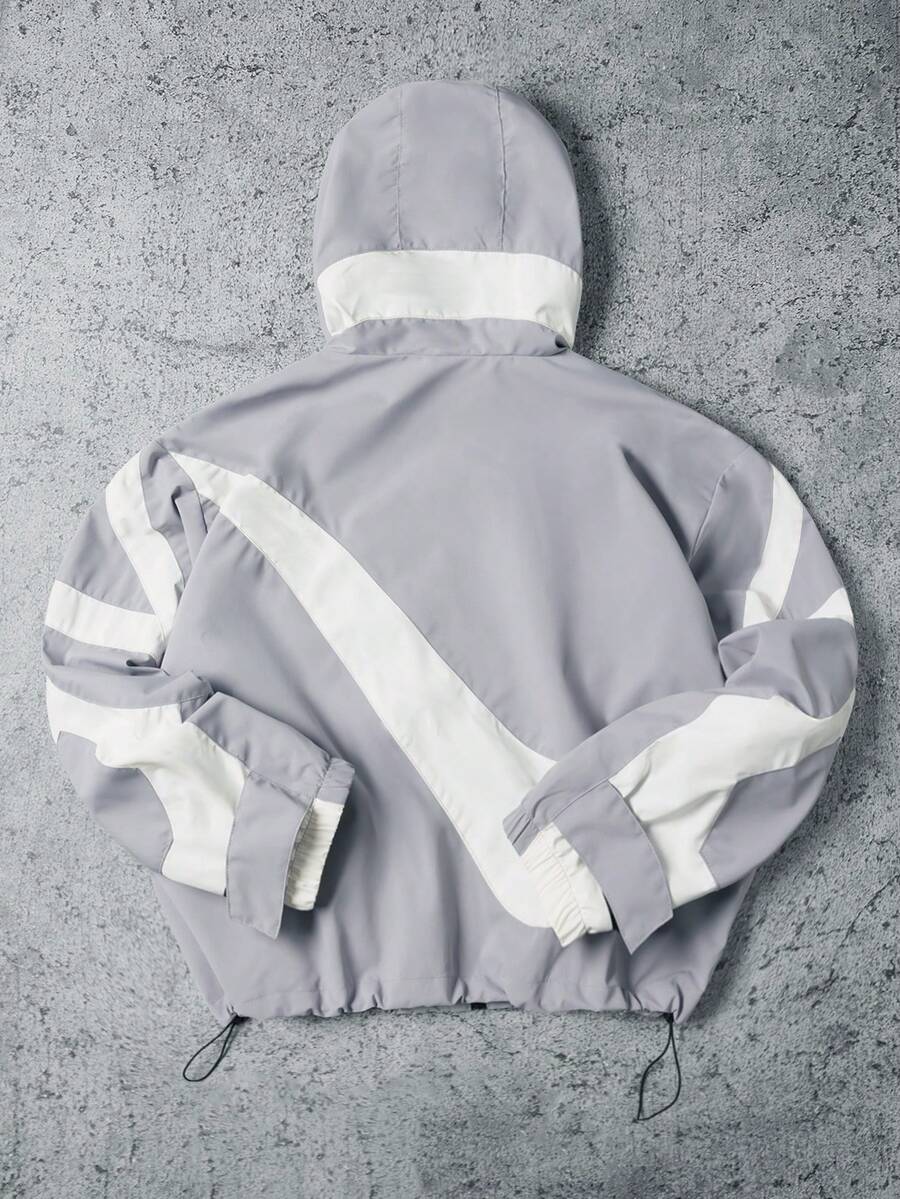 Manfinity EMRG Contrast Color Patchwork Design Men's Hooded Jacket Light Jacket Men Windbreaker Jacket Y2k Jacket Men Techwear Jacket Baggy Jacket