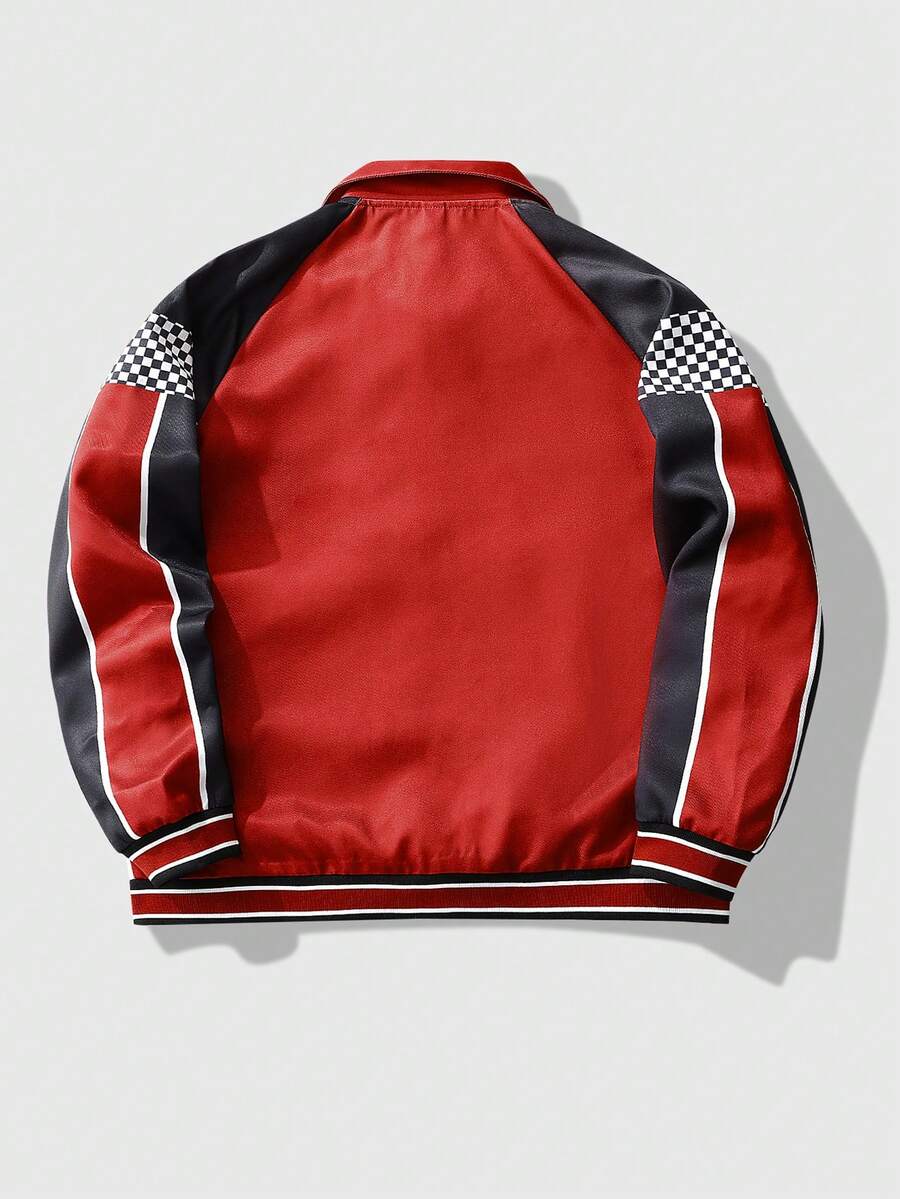 ROMWE MEN Prep Men's Simple Fashionable Casual Rave Jacket, Football Style, Fall