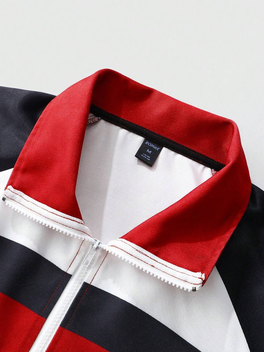 ROMWE MEN Prep Men's Simple Fashionable Casual Rave Jacket, Football Style, Fall