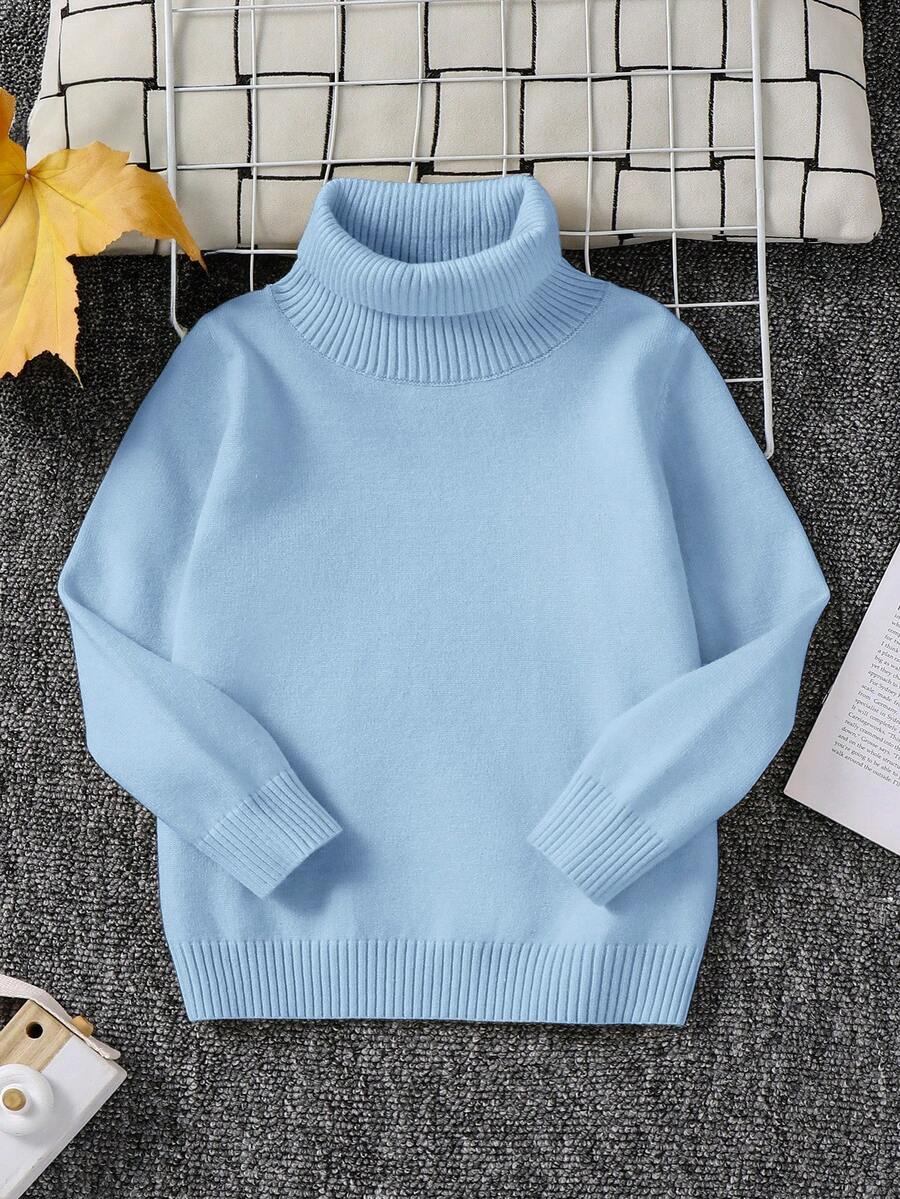 1pc Young Boys' Casual Comfortable Solid Color Versatile Loose Fit Turtleneck Sweater