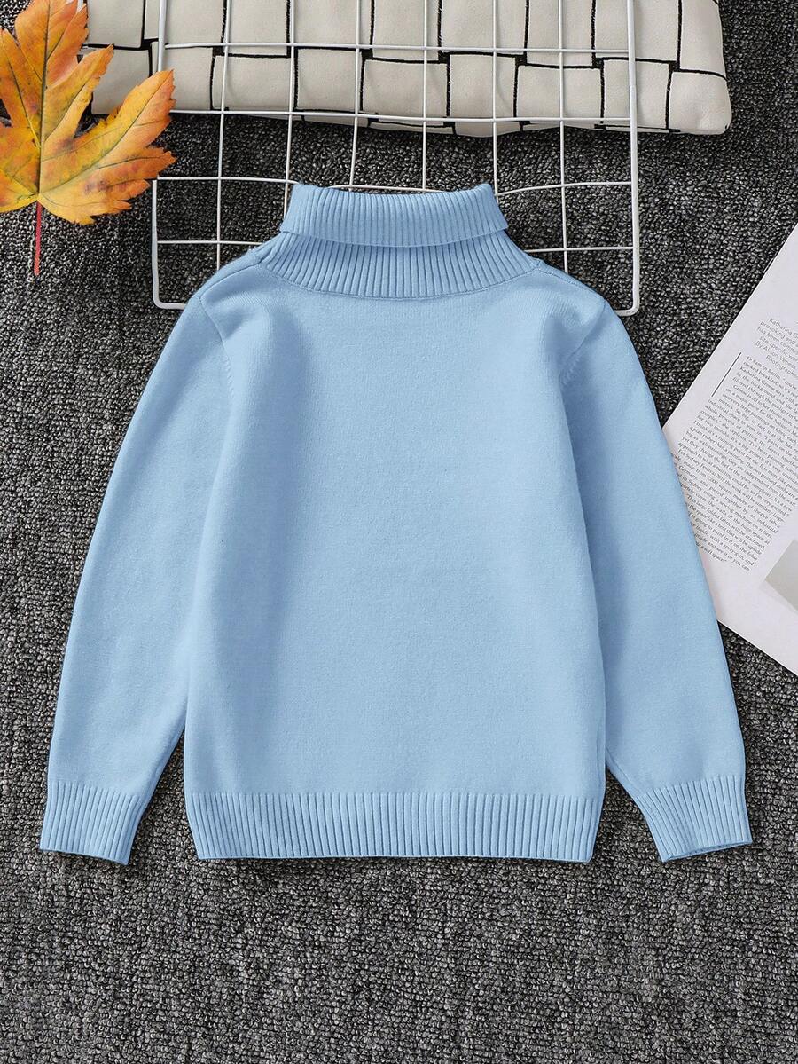 1pc Young Boys' Casual Comfortable Solid Color Versatile Loose Fit Turtleneck Sweater