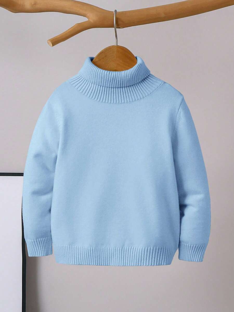 1pc Young Boys' Casual Comfortable Solid Color Versatile Loose Fit Turtleneck Sweater