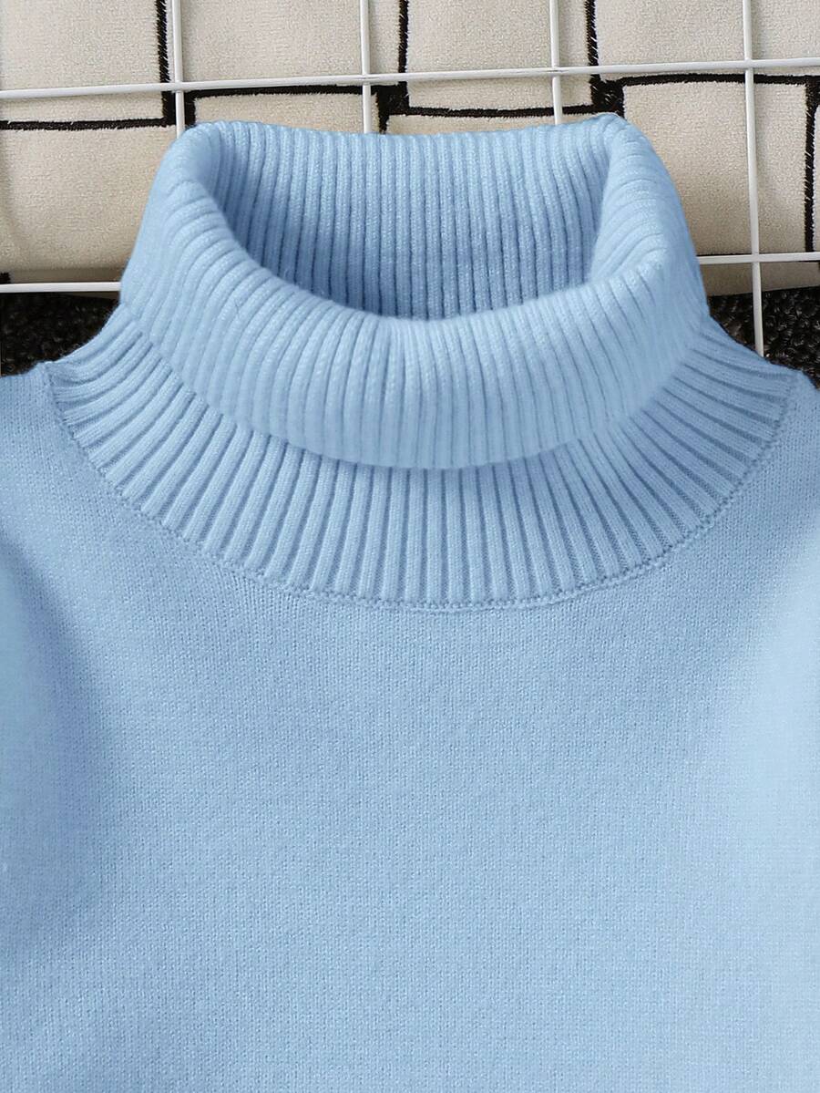 1pc Young Boys' Casual Comfortable Solid Color Versatile Loose Fit Turtleneck Sweater