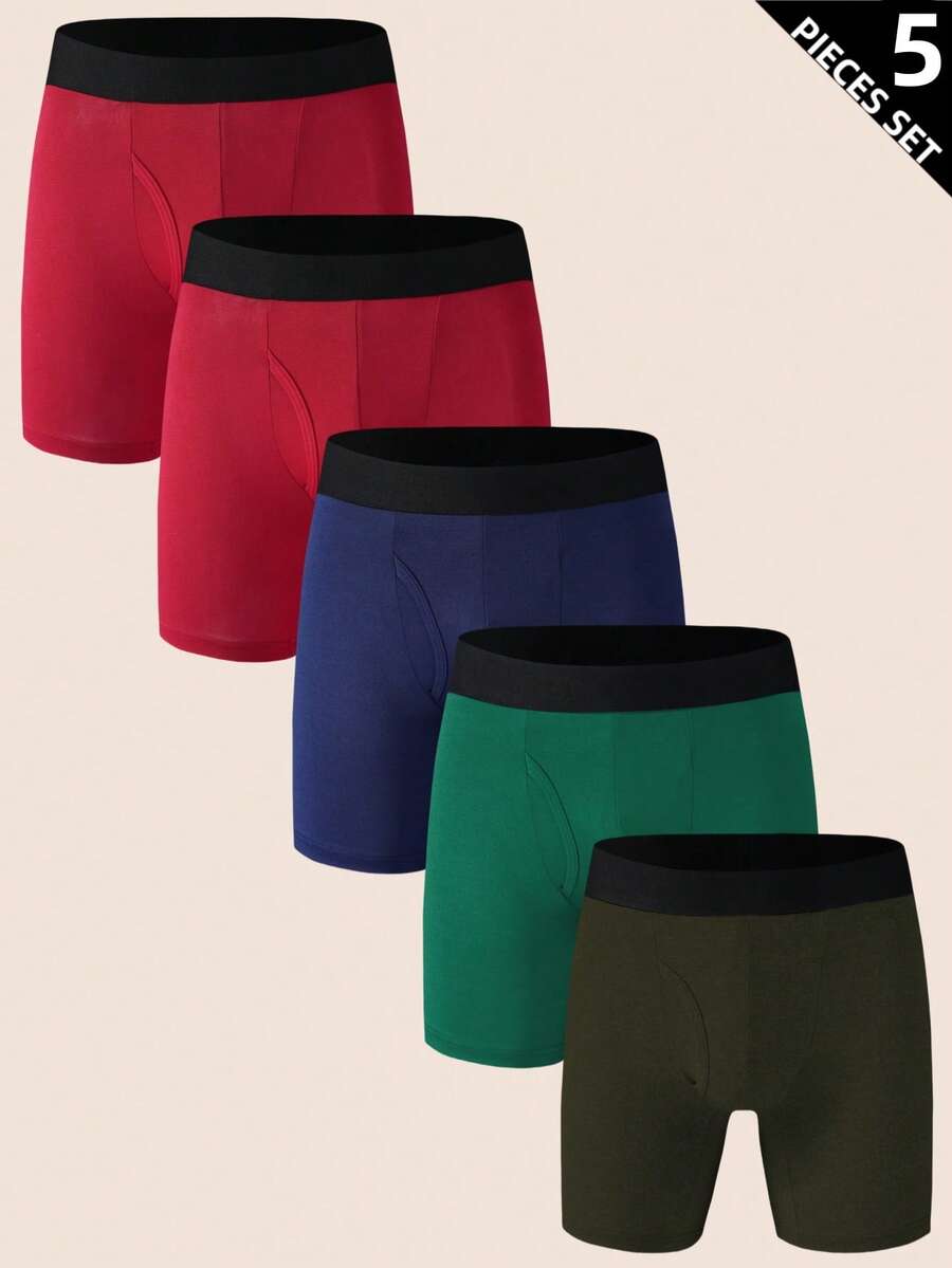Solid Color Men's Four-Corner Open Fly Underwear (Pack Of 5)