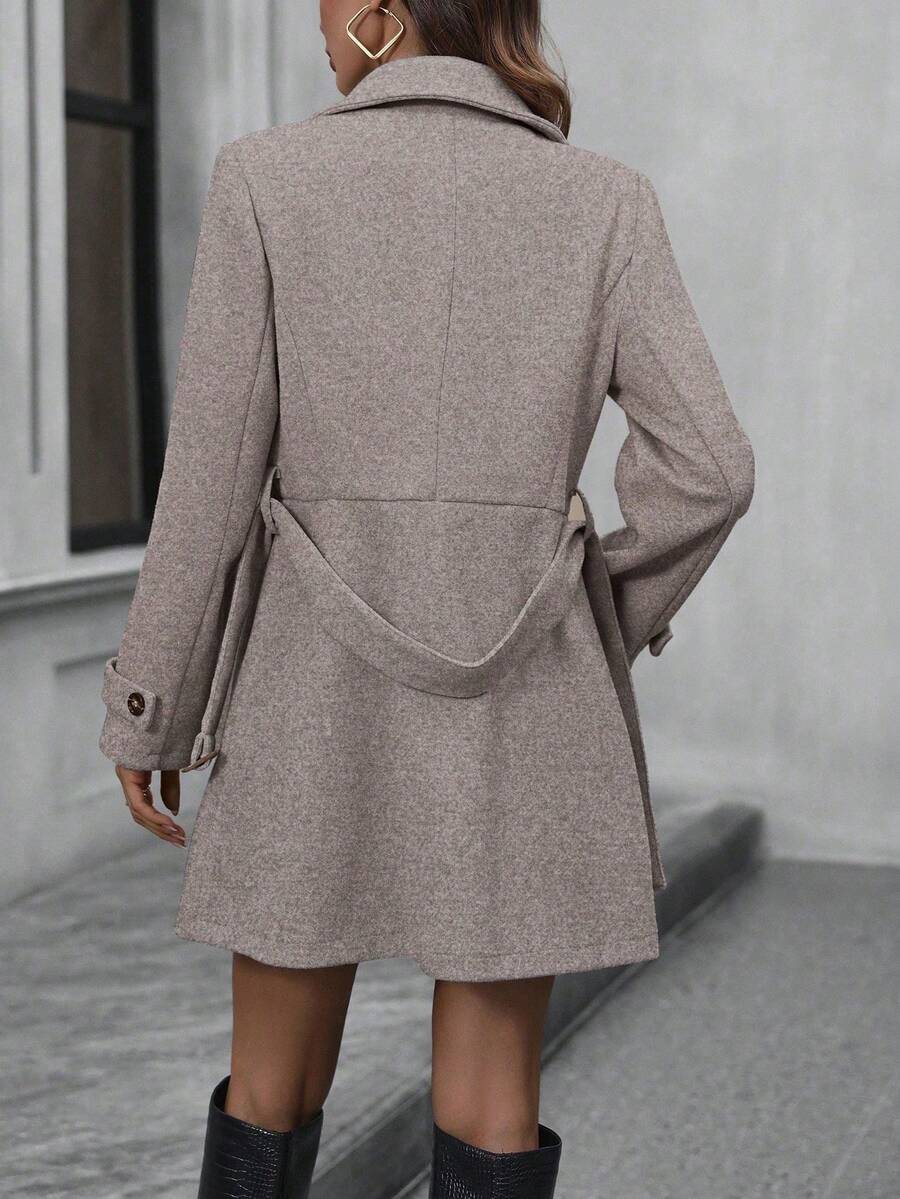 EMERY ROSE Women's Lapel Double-Breasted Long Sleeve Woolen Overcoat Fall Winter Cloth For Women
