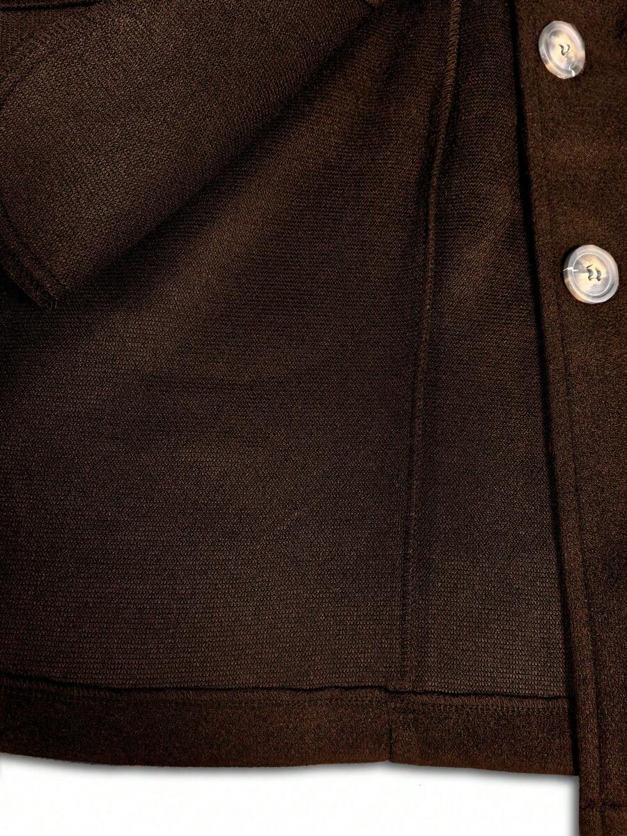 EMERY ROSE Black Lapel Button Decor Waist Cinched Mid-Length Women Overcoat