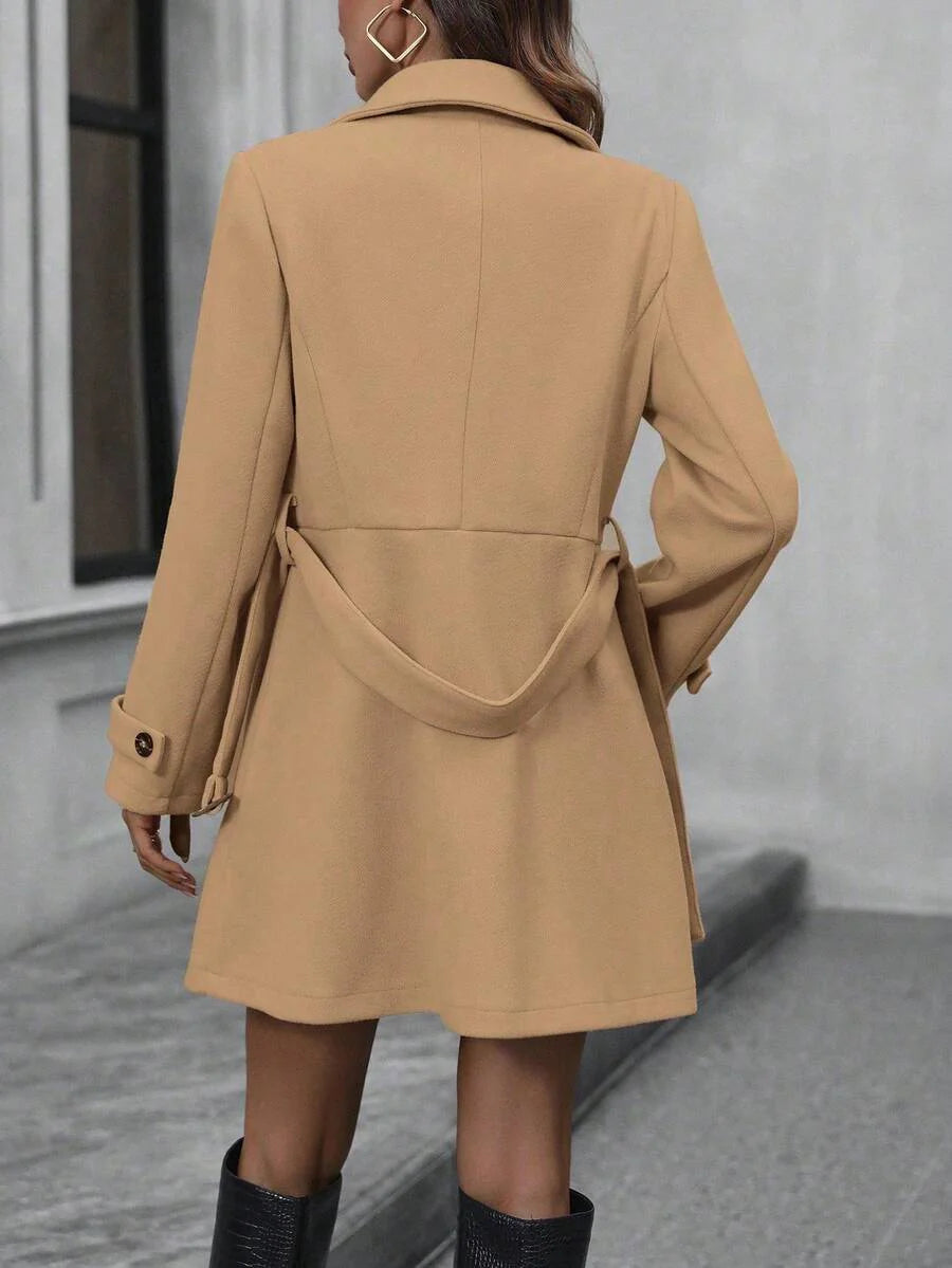EMERY ROSE Women's Lapel Double-Breasted Long Sleeve Woolen Overcoat Fall Winter Cloth For Women