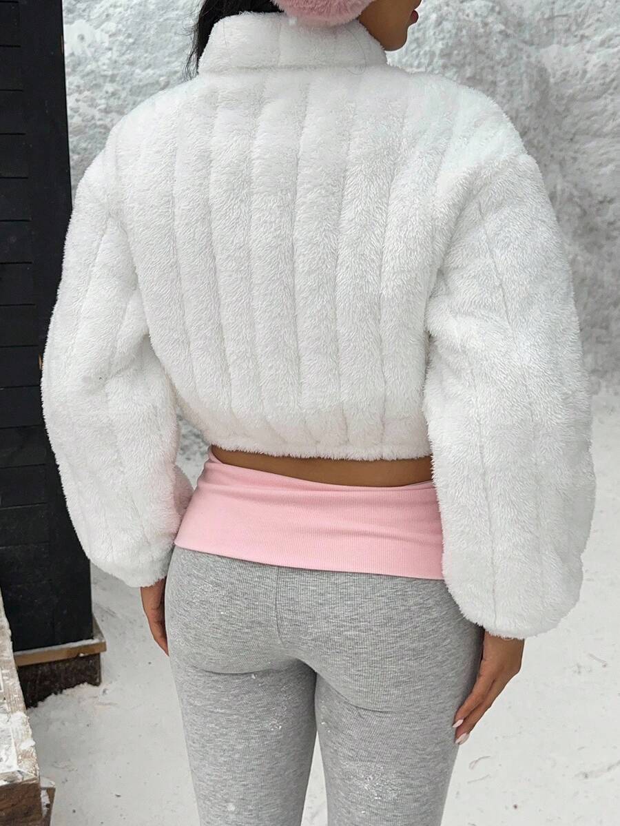 Comfortcana Women's Casual Light Gray Faux Wool Short Padded Coat In Fall/Winter